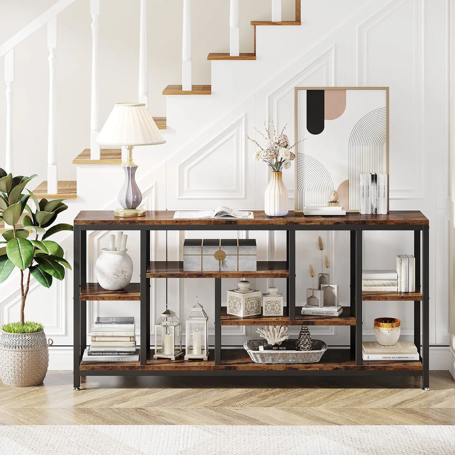 70.9" Console Table Entryway Sofa Table with Storage Shelves