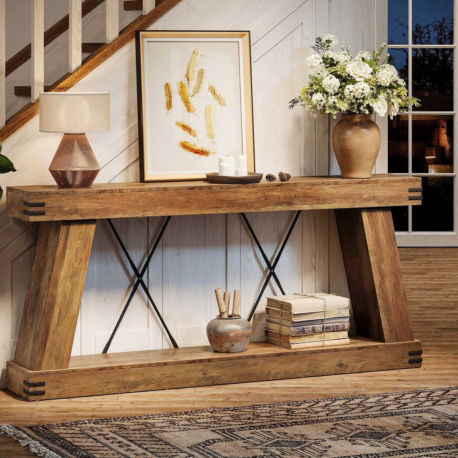 70.9" Console Table, Farmhouse Sofa Entryway Table with Sturdy Base