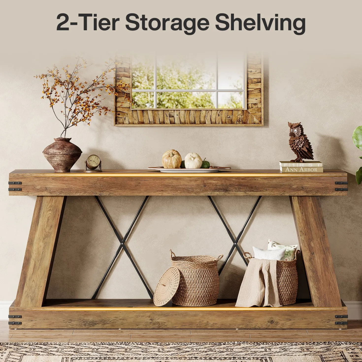 70.9" Console Table, Farmhouse Sofa Entryway Table with Sturdy Base