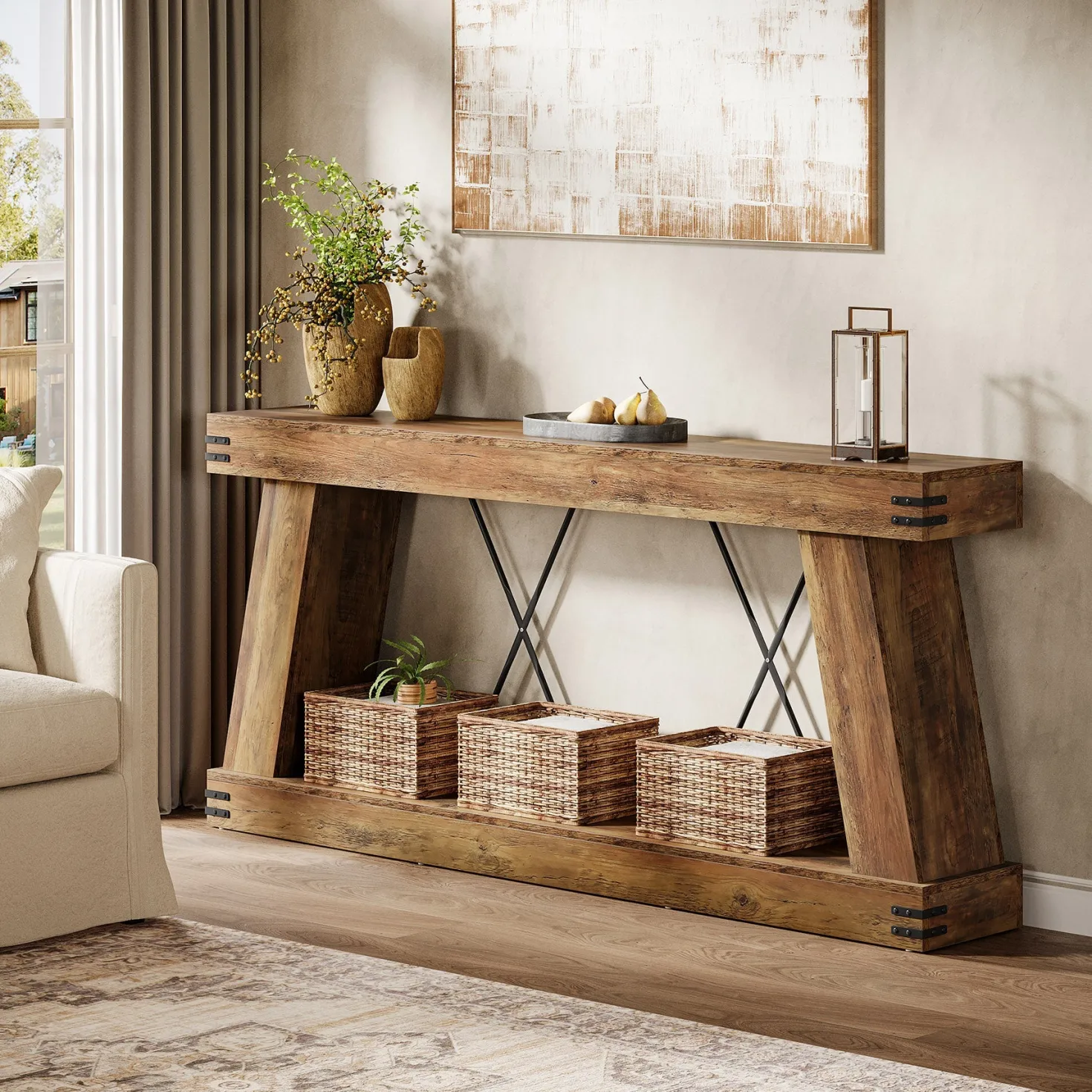 70.9" Console Table, Farmhouse Sofa Entryway Table with Sturdy Base