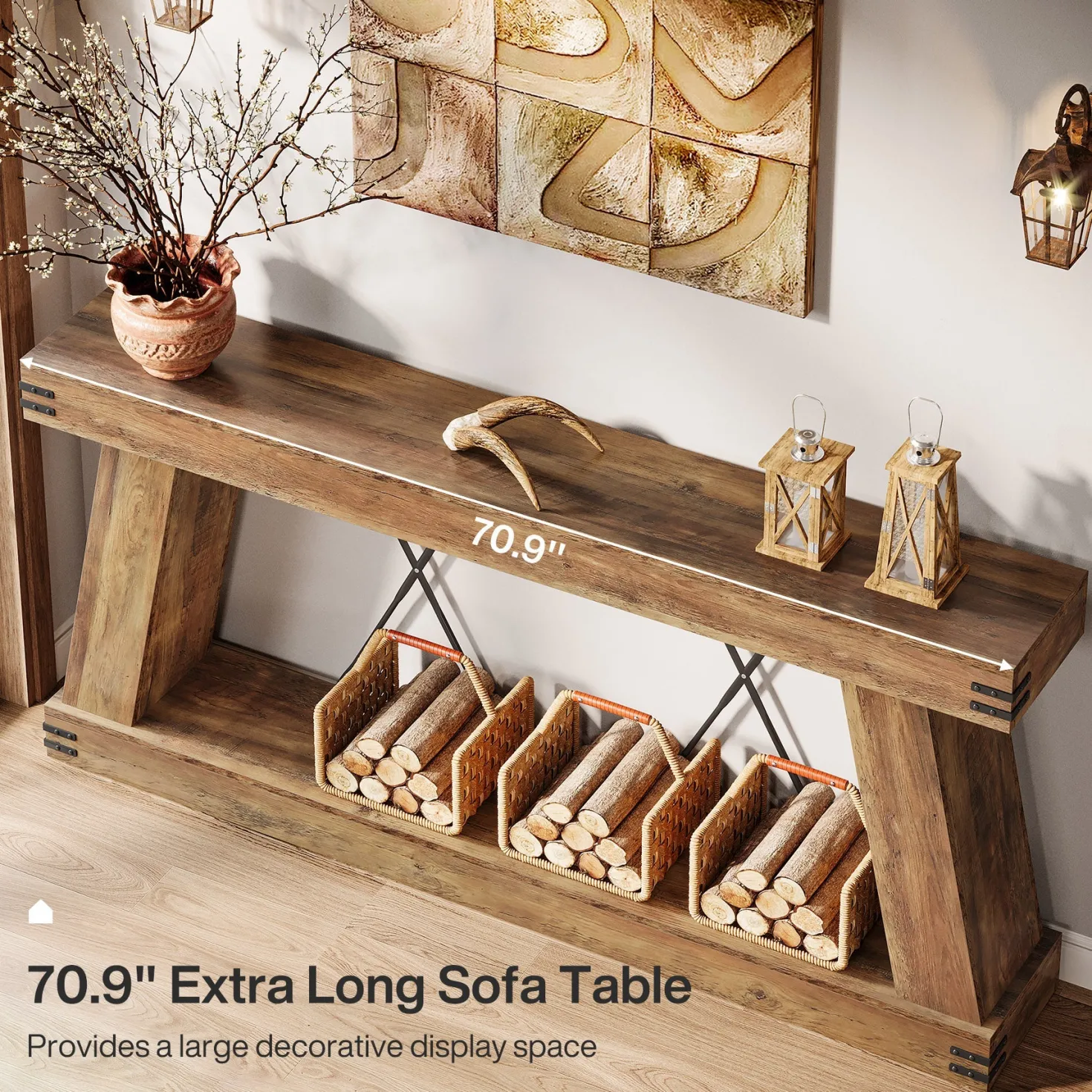70.9" Console Table, Farmhouse Sofa Entryway Table with Sturdy Base