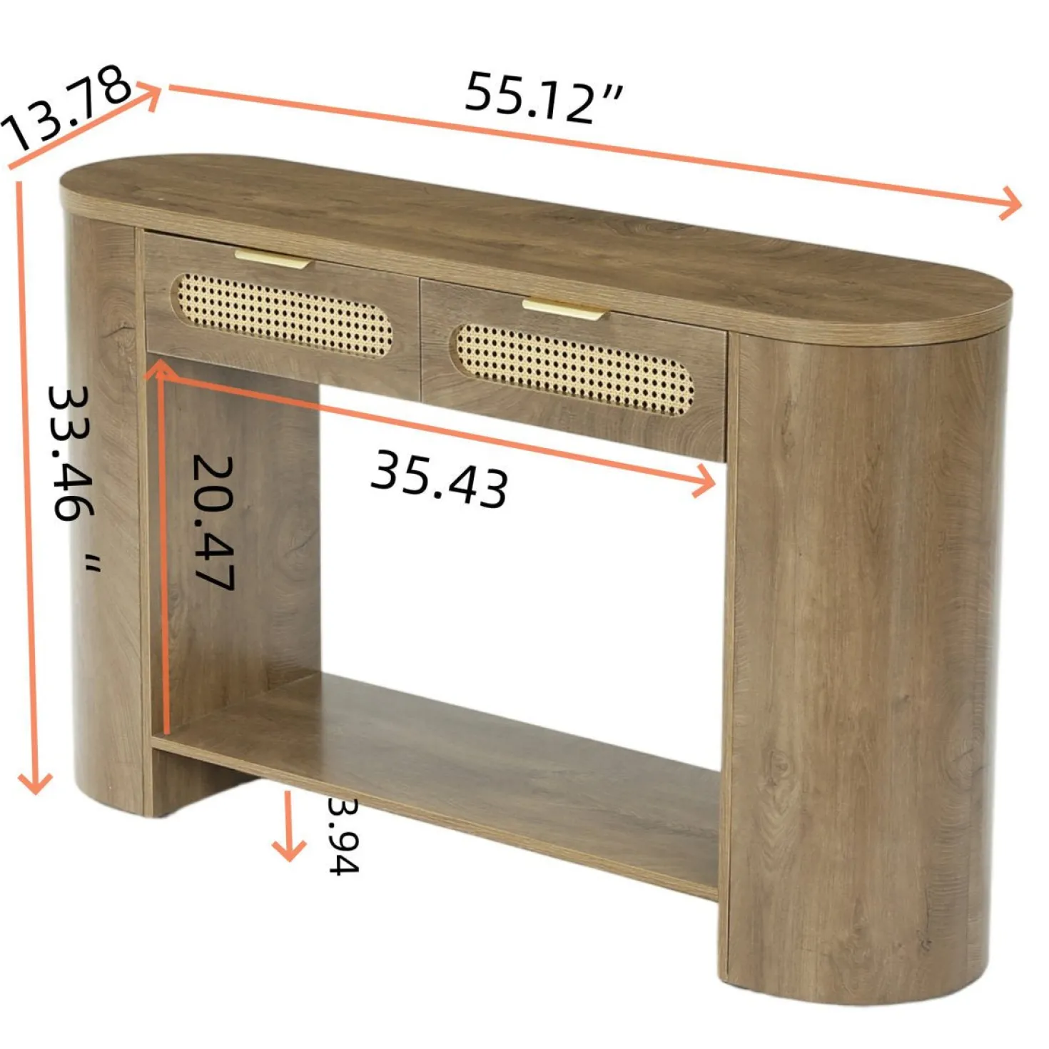 55" Console Table, Farmhouse Entryway Sofa Table With 2 Rattan Drawers & Shelf