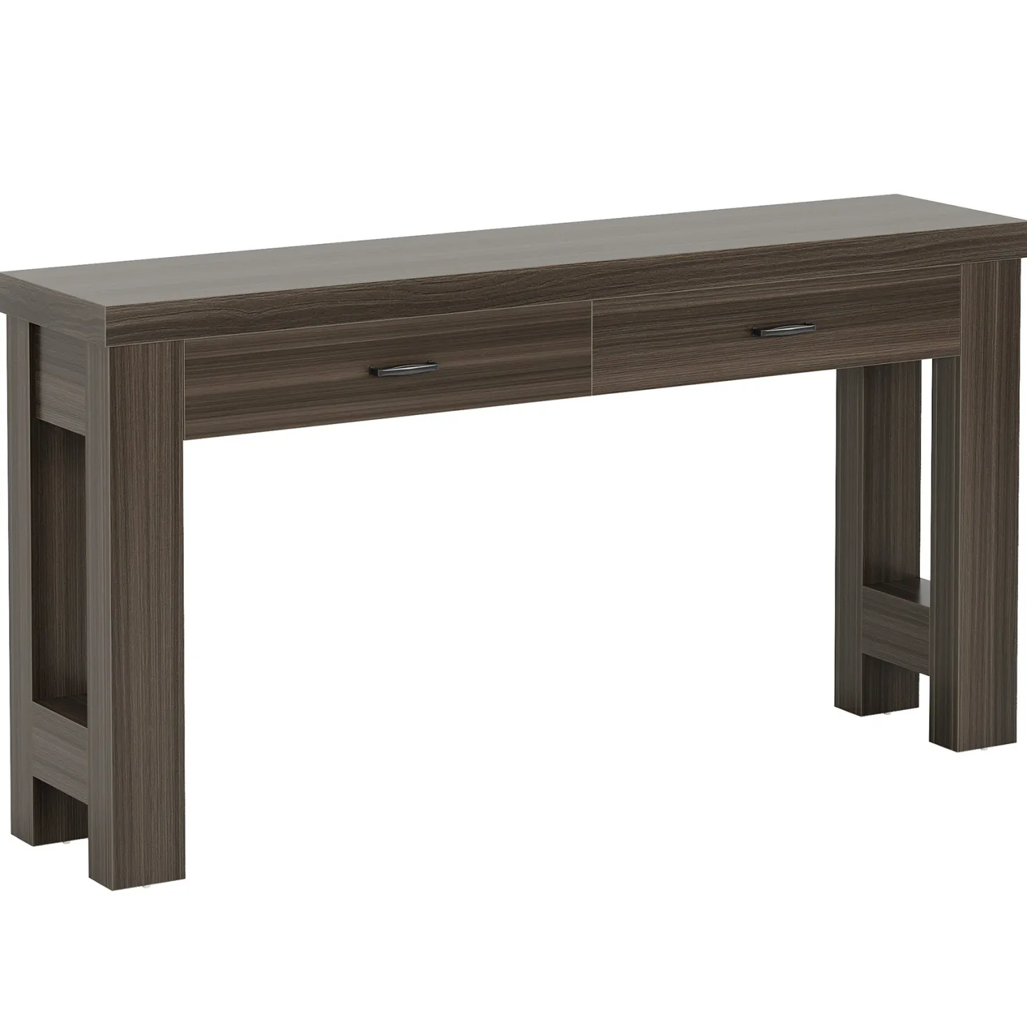 63" Console Table, Farmhouse Entryway Table with H-Shaped Legs and 2 Drawers