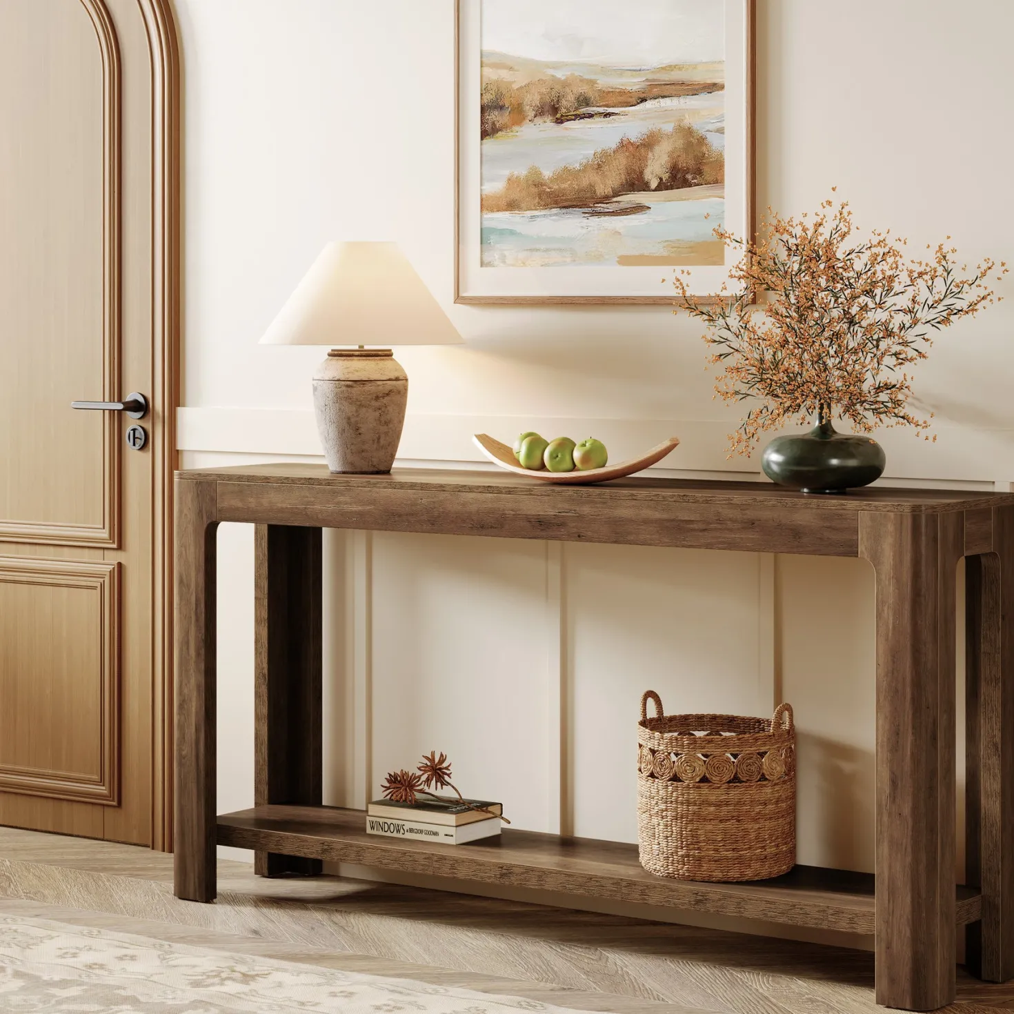 63" Console Table, Narrow 2-Tier Sofa Table Accent Entrance Console