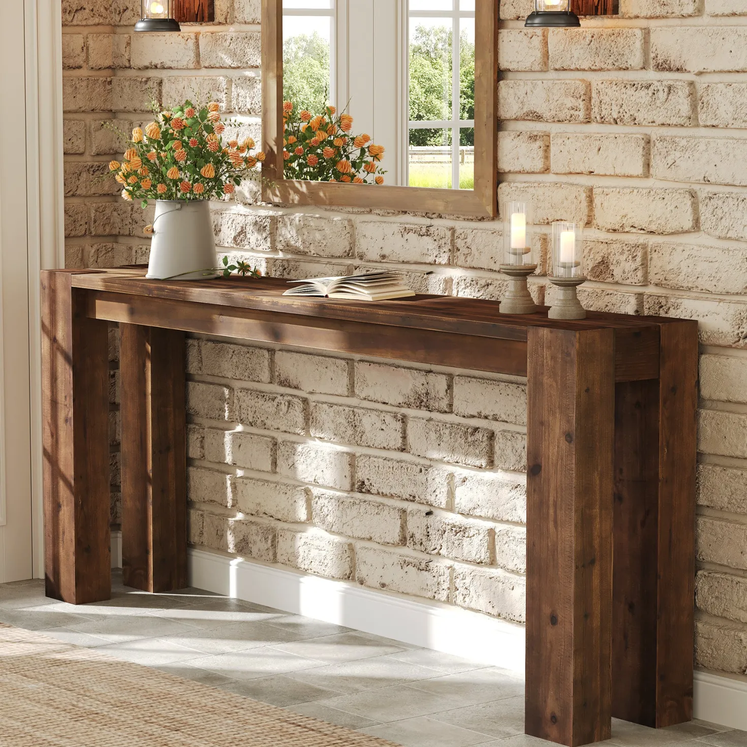 70.9" Console Table, Solid Wood Long Sofa Table for Entryway