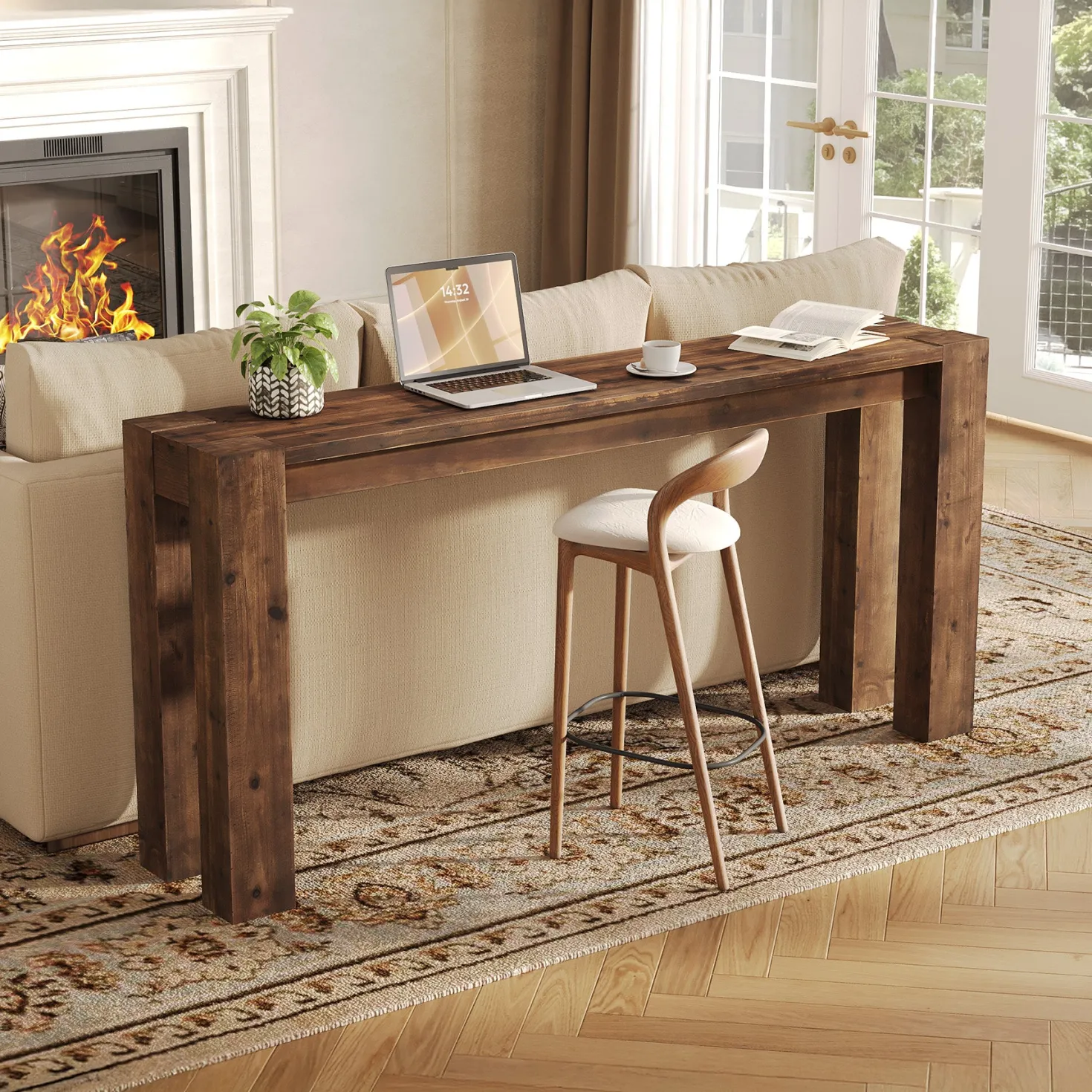 70.9" Console Table, Solid Wood Long Sofa Table for Entryway