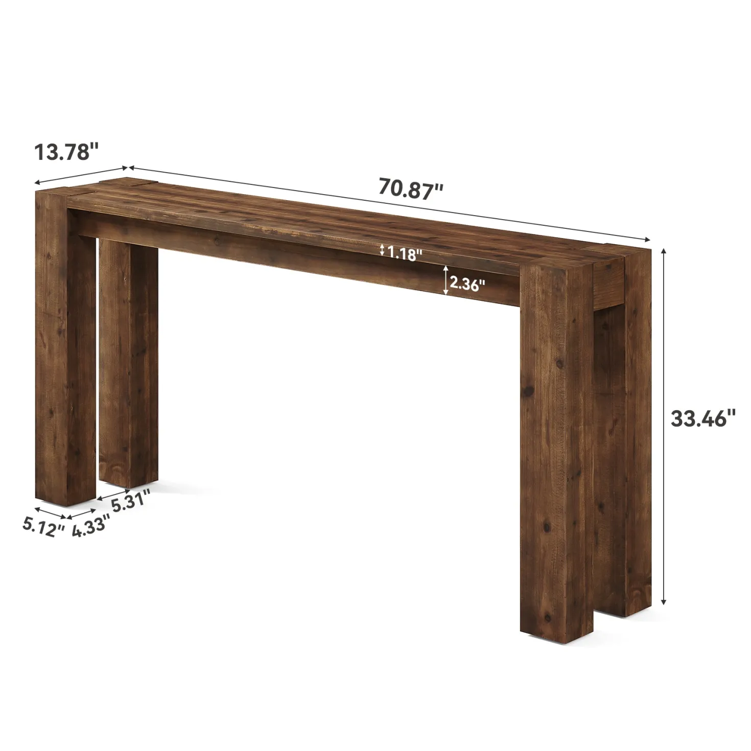 70.9" Console Table, Solid Wood Long Sofa Table for Entryway