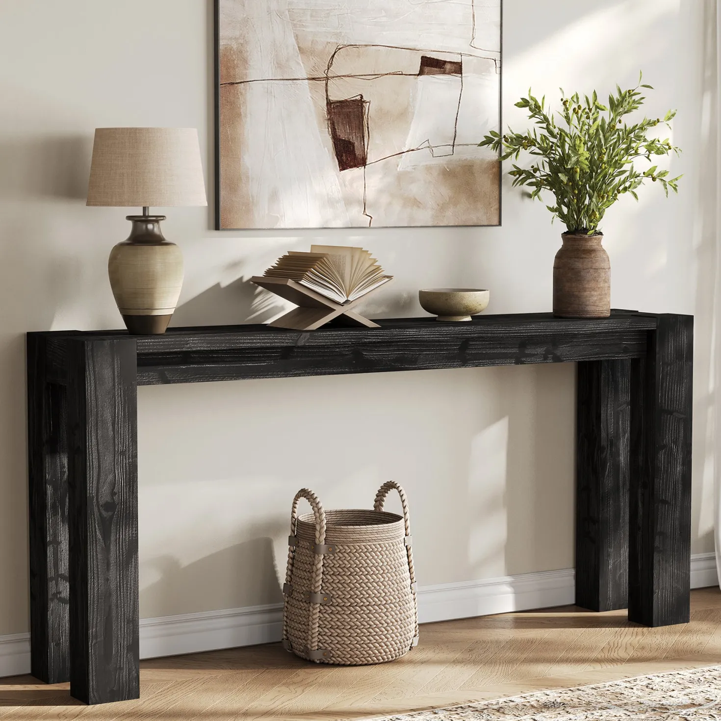 70.9" Console Table, Solid Wood Long Sofa Table for Entryway