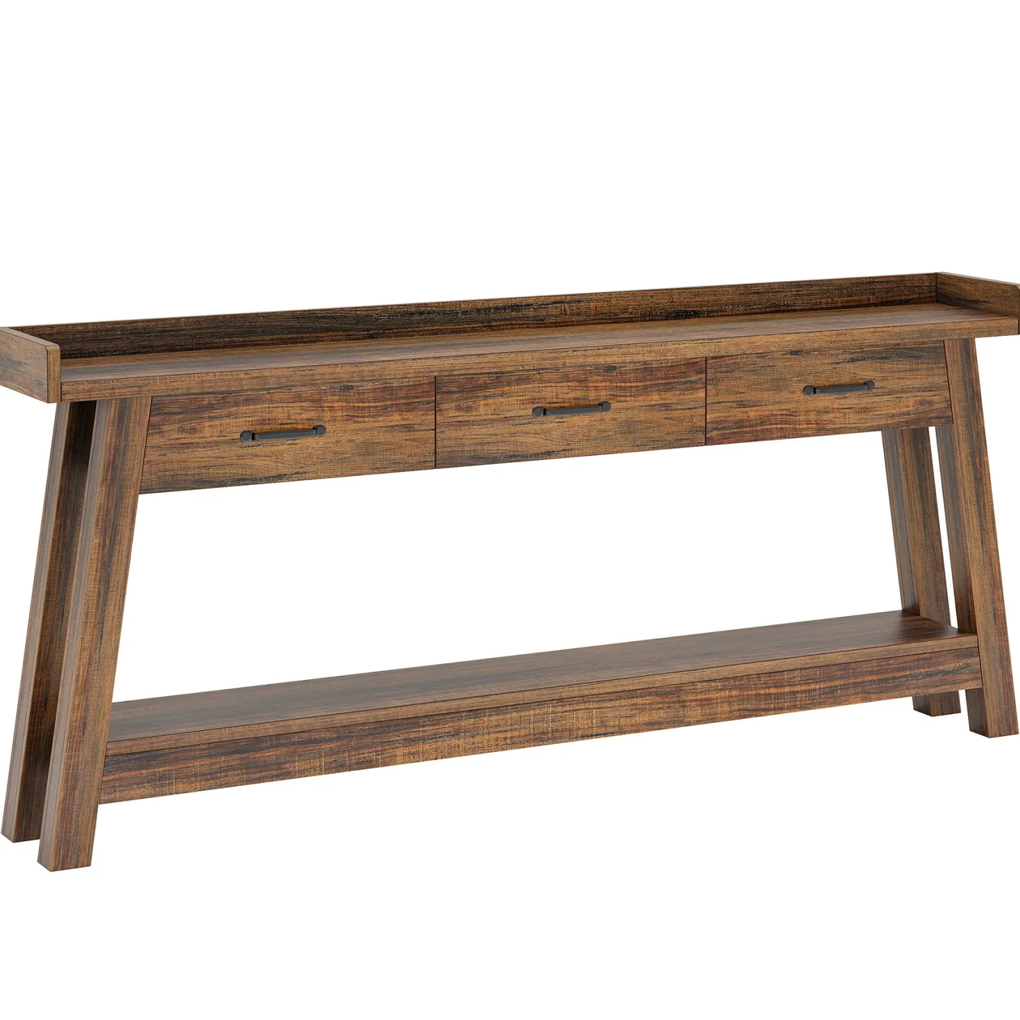 70.9" Console Table, 2-Tier Long Sofa Entryway Table with 3 Drawers and Raised Baffle