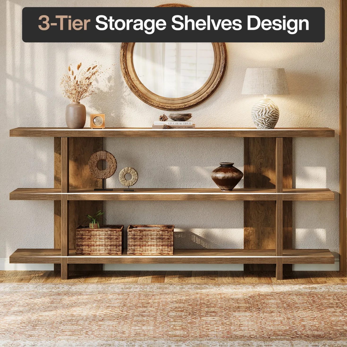 63" Console Table, 3-Tier Narrow Entryway Table Accent Furniture