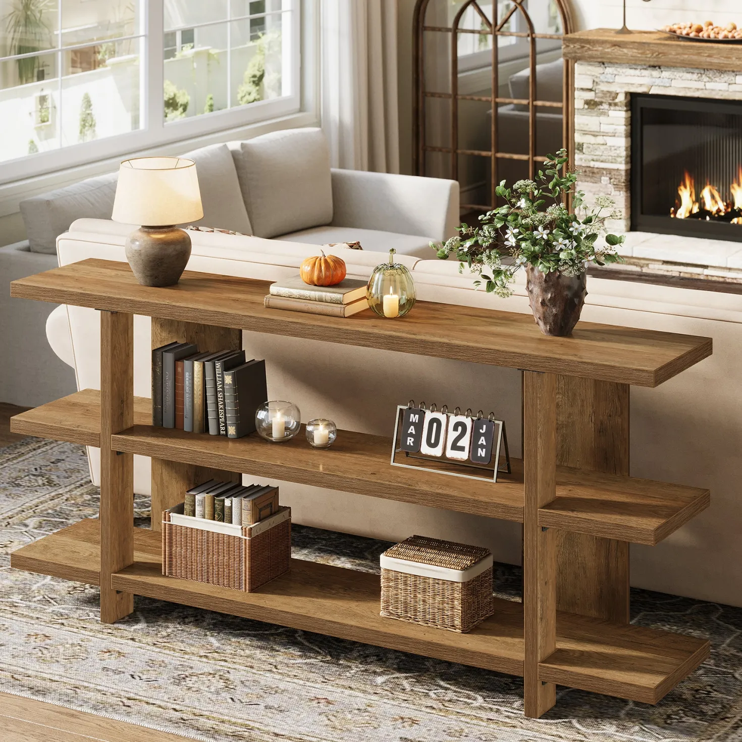 63" Console Table, 3-Tier Narrow Entryway Table Accent Furniture