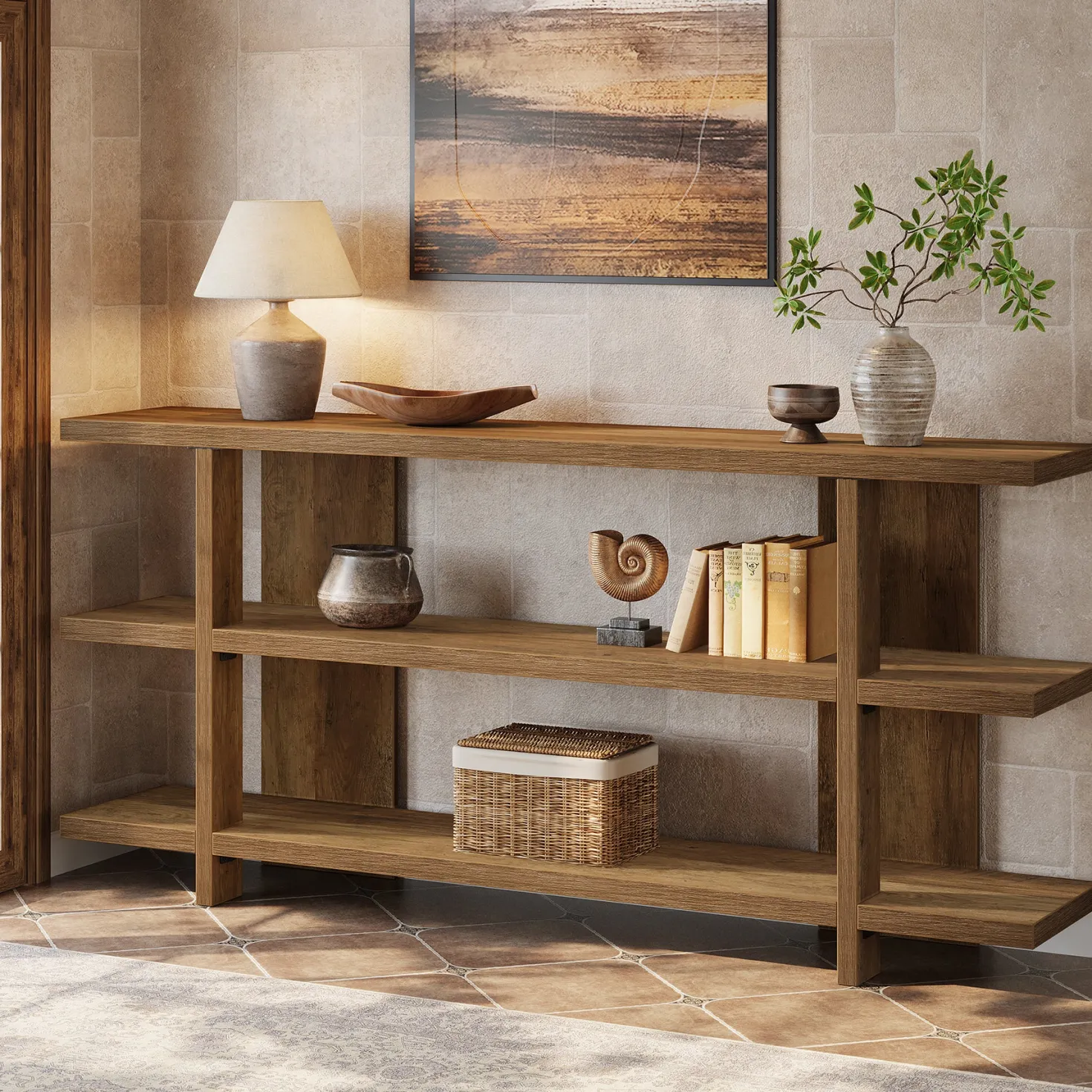 63" Console Table, 3-Tier Narrow Entryway Table Accent Furniture