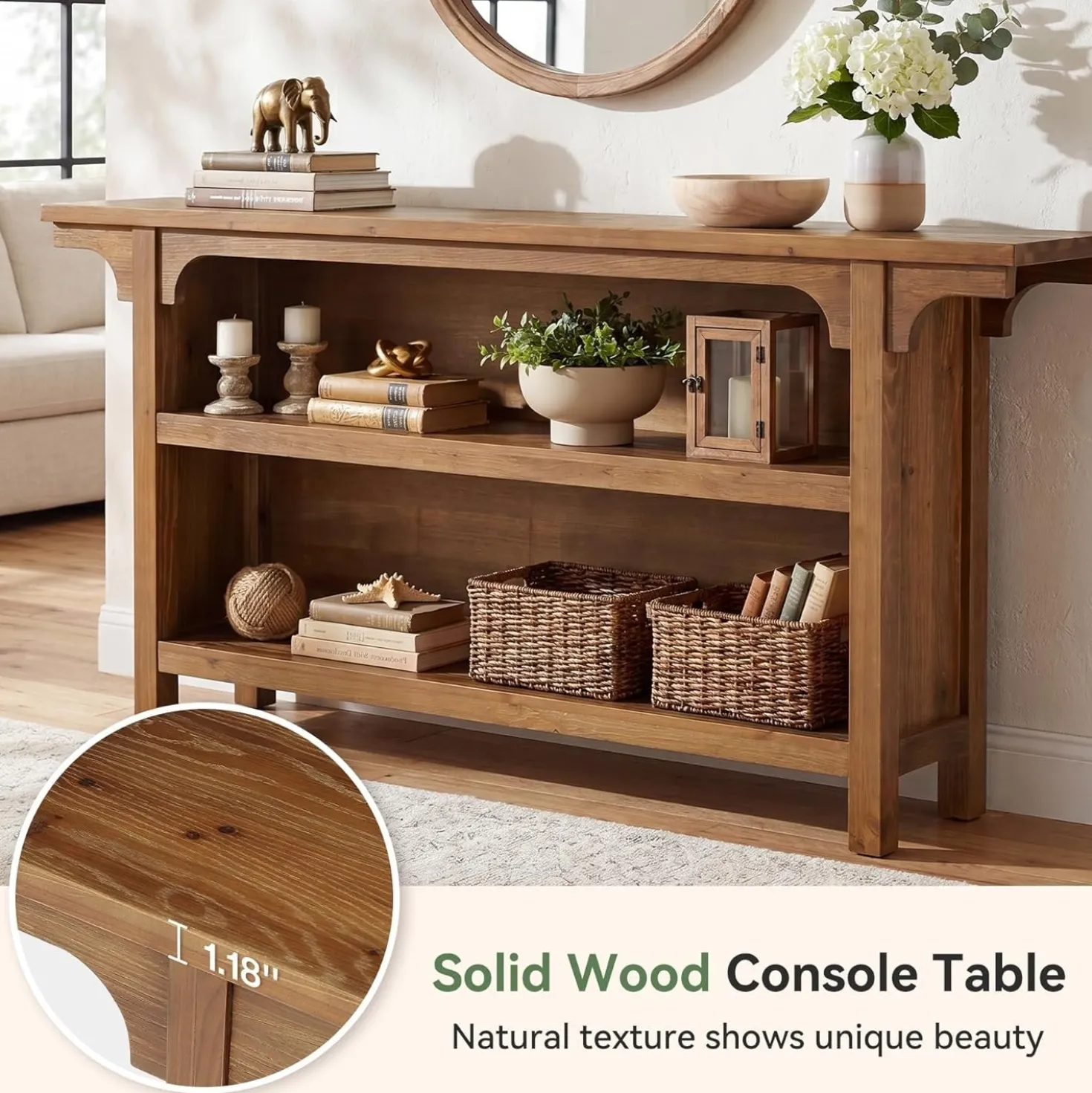 63" Console Table, 3-Tier Narrow Sofa Table with Storage Shelves for Hallway