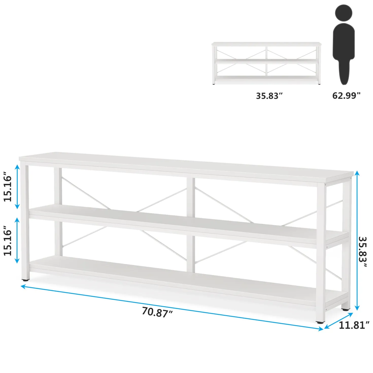 70.9" Console Table, 3-Tier Sofa Table with Metal Frame