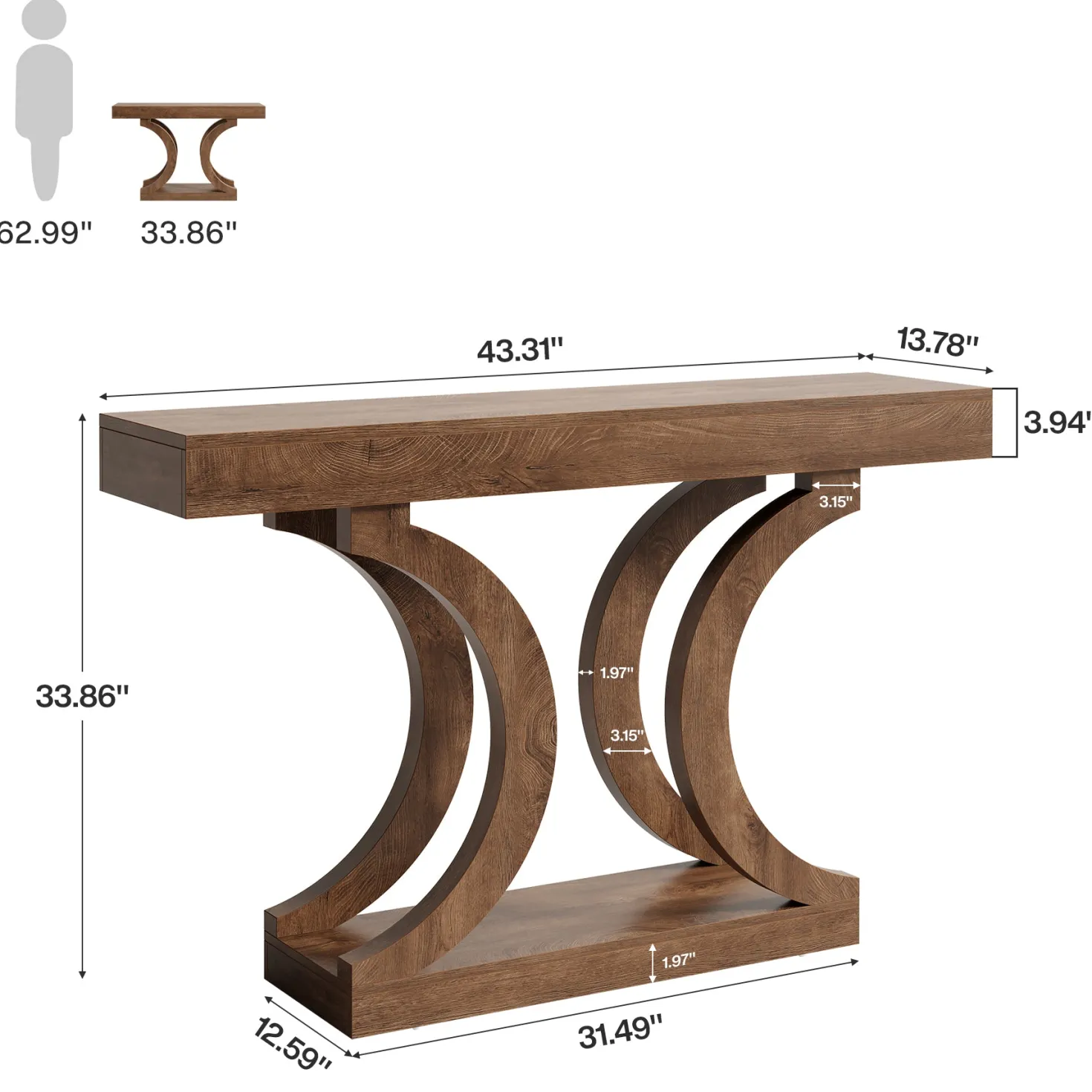 43.3" Console Table, Unique Sofa Table Behind The Couch with Curved Legs