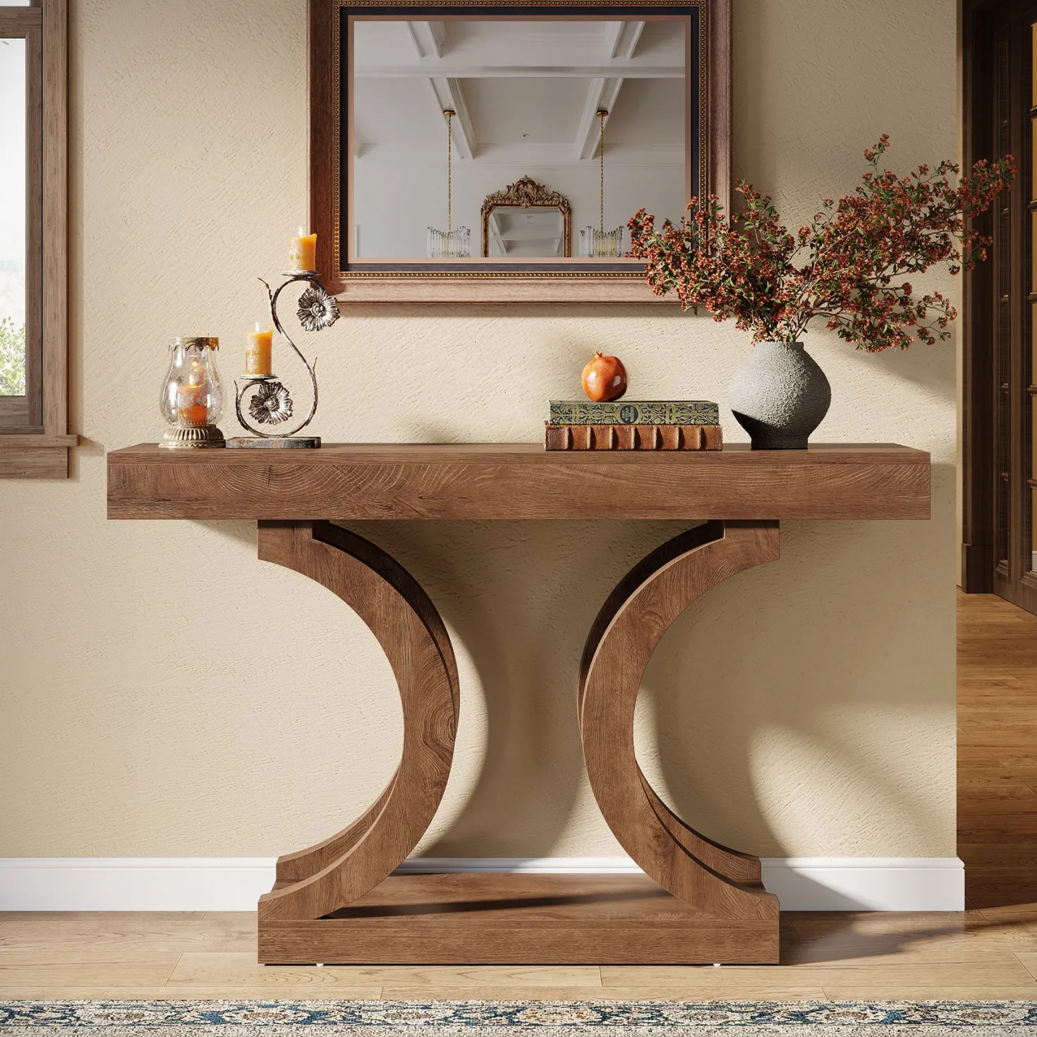 43.3" Console Table, Unique Sofa Table Behind The Couch with Curved Legs