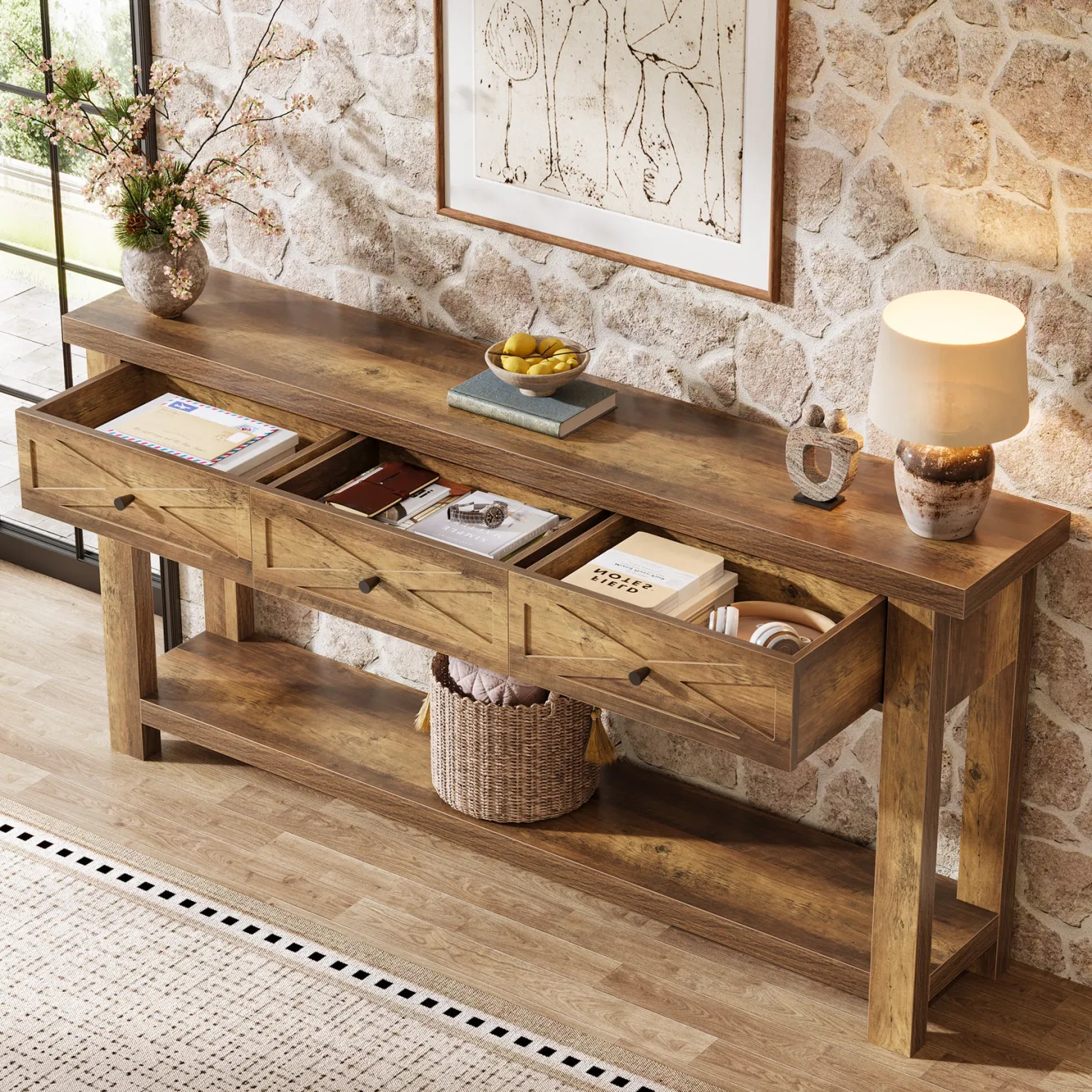 70.9” Console Table with 3 Drawers, Narrow Entryway Table with Storage Shelf
