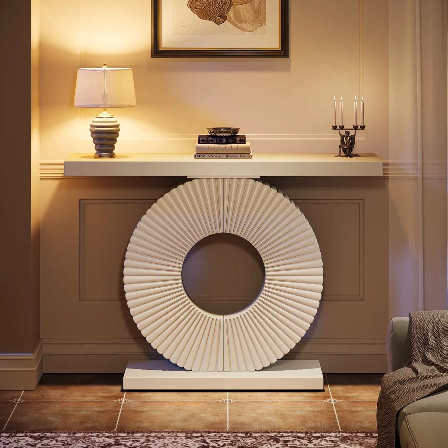 40" Console Table with Geometric Base, Modern Entryway Table Sofa Table