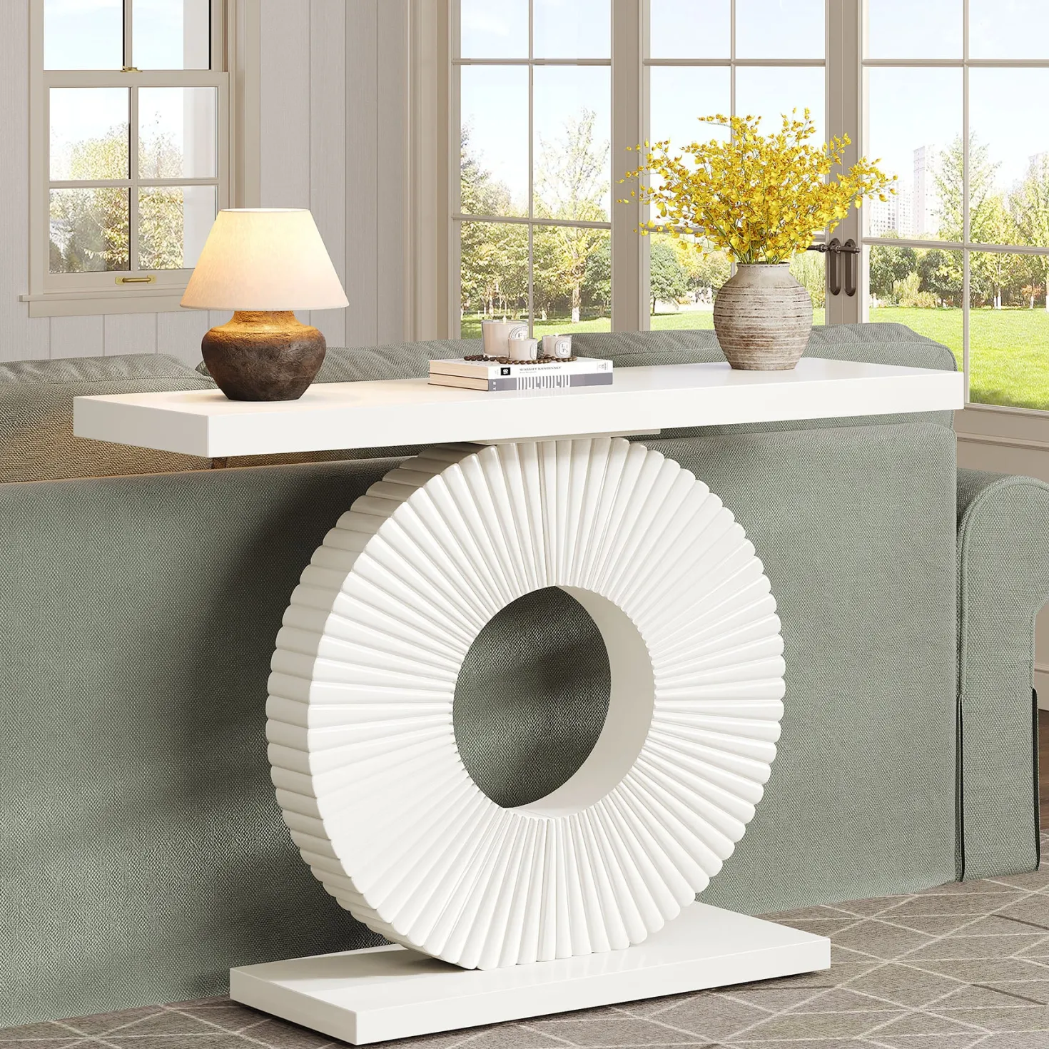 40" Console Table with Geometric Base, Modern Entryway Table Sofa Table