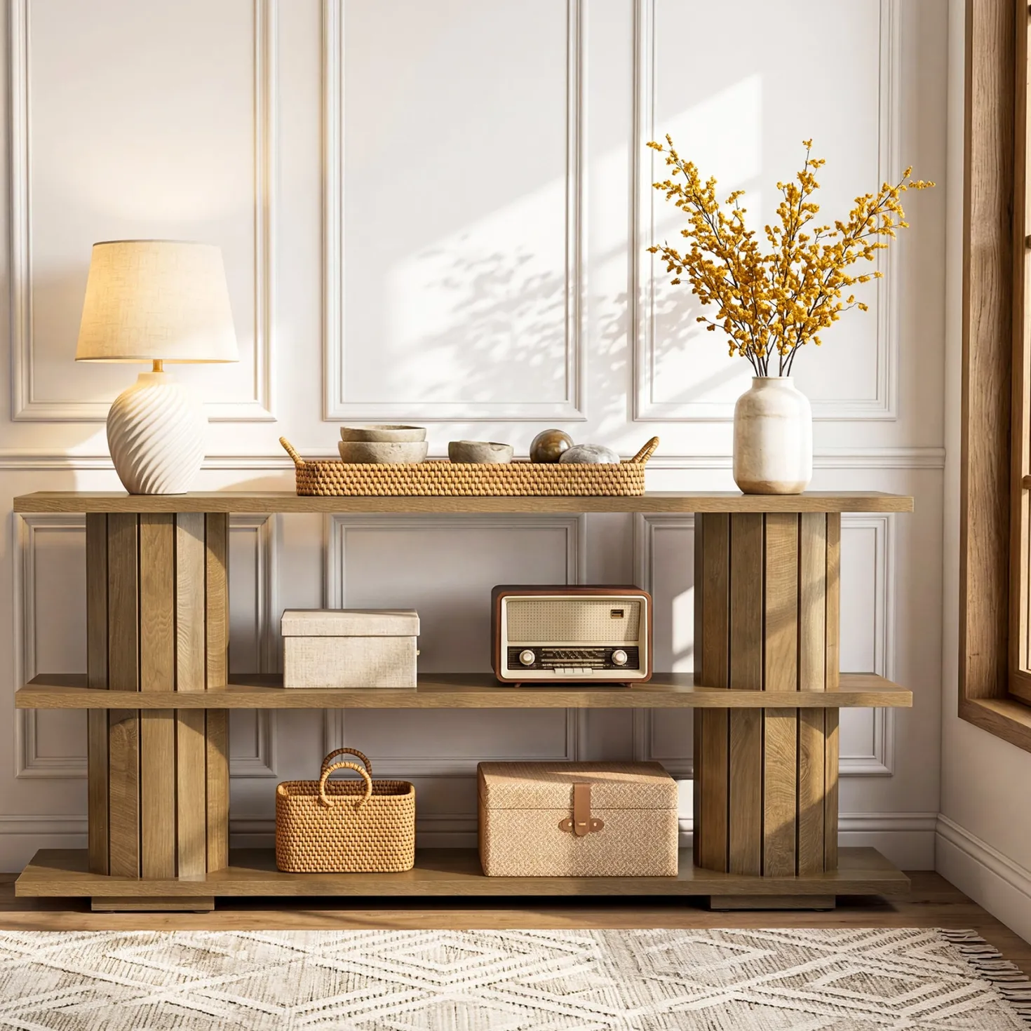 63" Console Table with Storage Shelves, Long Narrow Entryway Sofa Table with 3-Tier Shelving