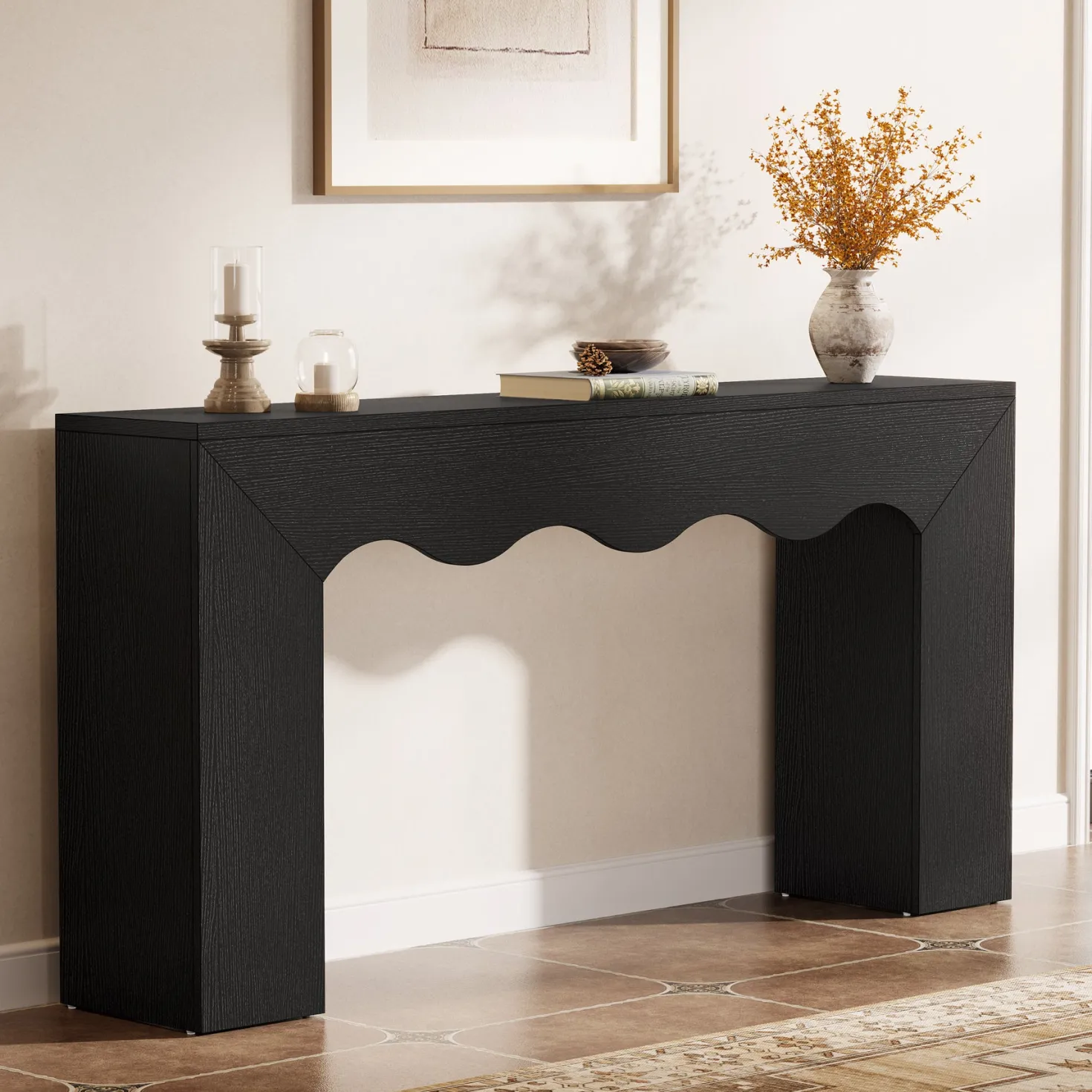 63" Console Table, Wooden Sofa Table Entryway Table with Storage