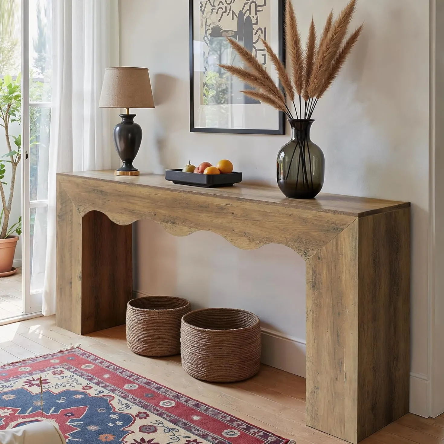 63" Console Table, Wooden Sofa Table Entryway Table with Storage