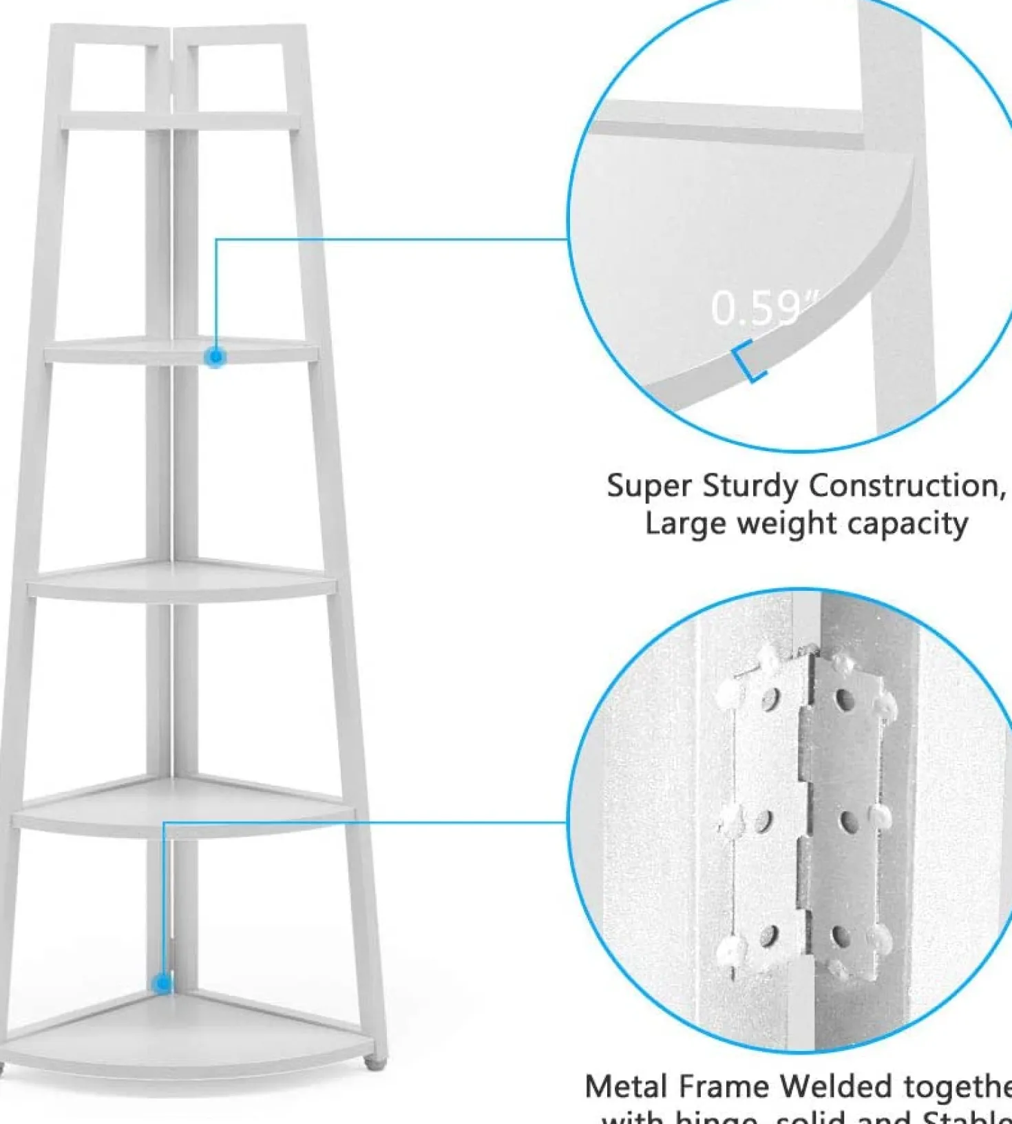 70" Corner Shelf, 5 Tier Corner Storage Rack Ladder Bookcase