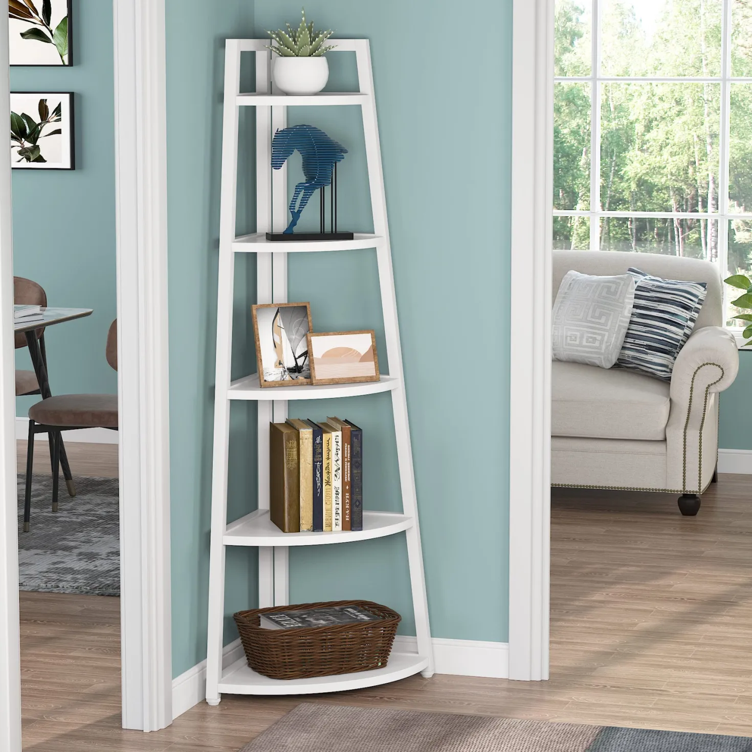 70" Corner Shelf, 5 Tier Corner Storage Rack Ladder Bookcase