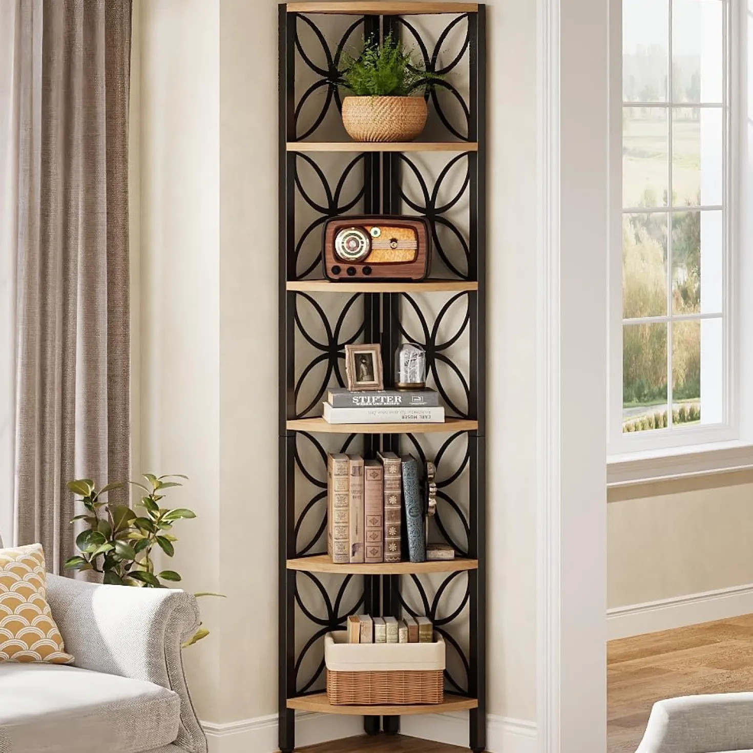 70.8" Corner Shelf, 6-Tier Corner Bookshelf Display Shelf Storage Rack