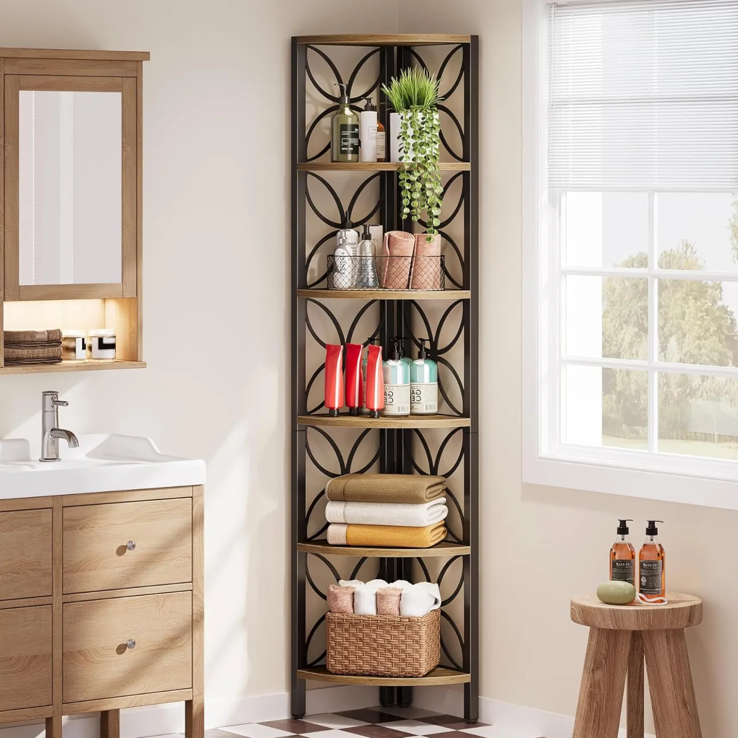 70.8" Corner Shelf, 6-Tier Corner Bookshelf Display Shelf Storage Rack