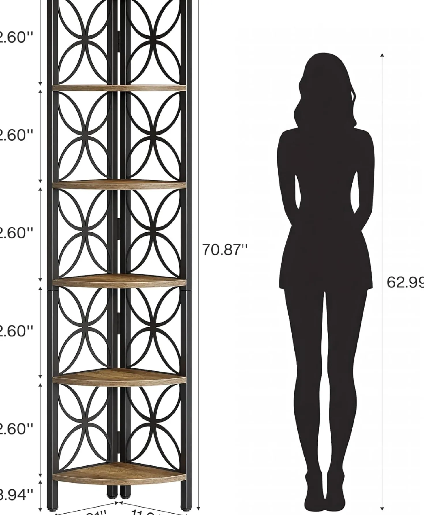 70.8" Corner Shelf, 6-Tier Corner Bookshelf Display Shelf Storage Rack