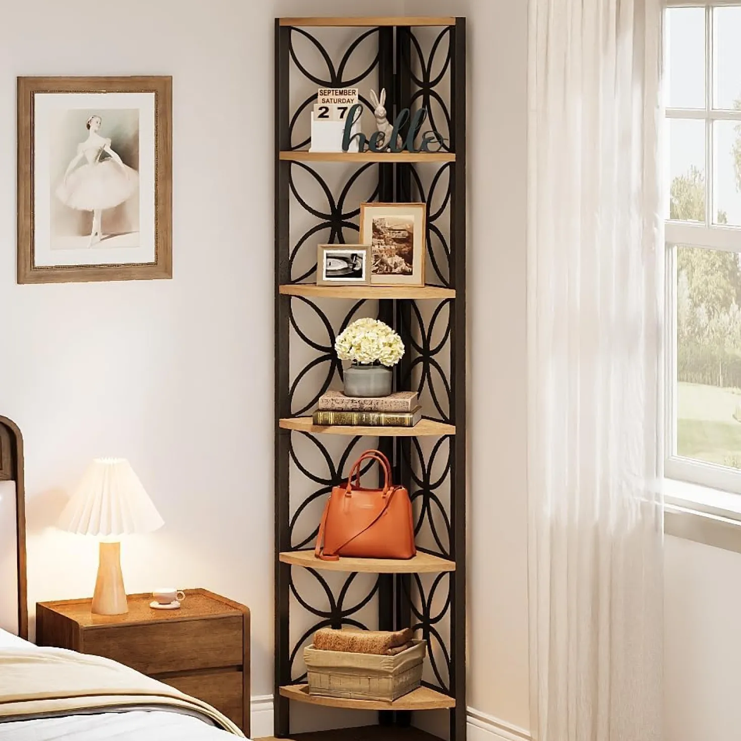 70.8" Corner Shelf, 6-Tier Corner Bookshelf Display Shelf Storage Rack