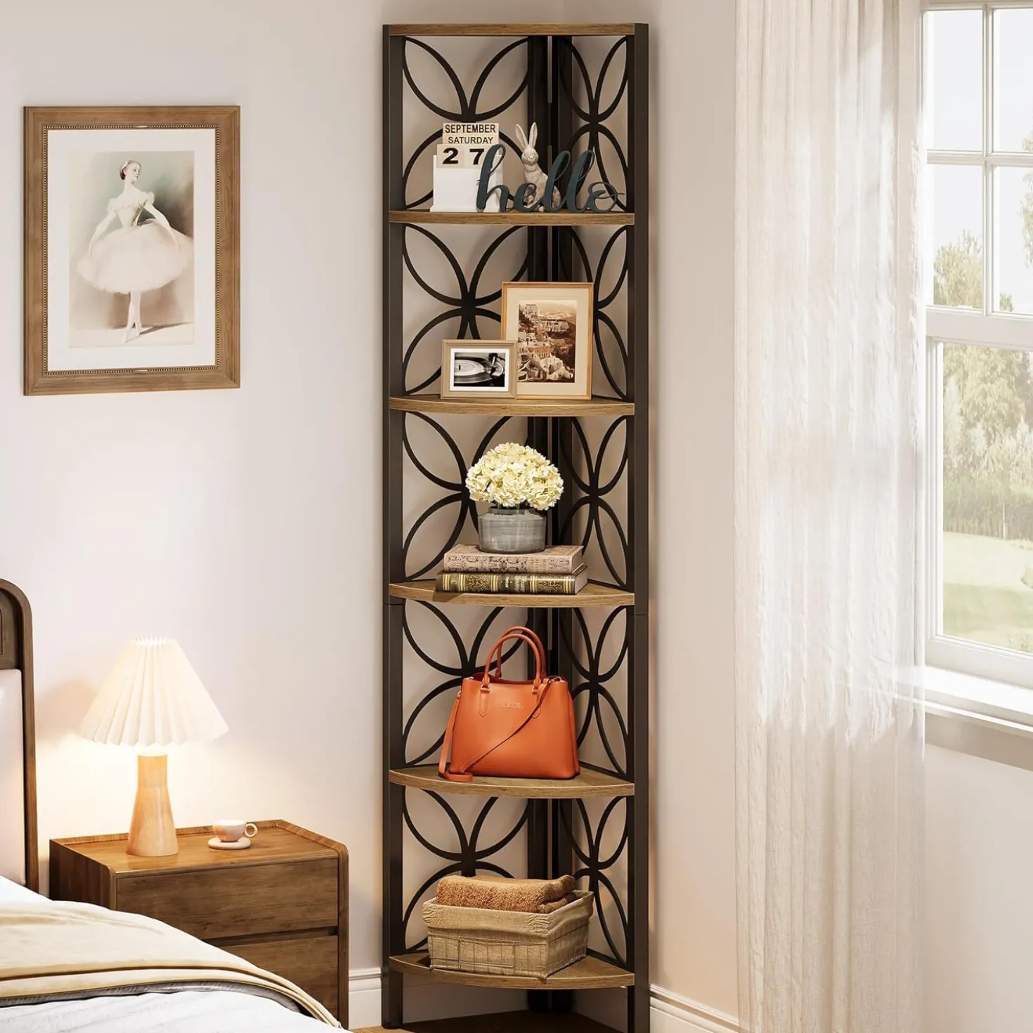 70.8" Corner Shelf, 6-Tier Corner Bookshelf Display Shelf Storage Rack