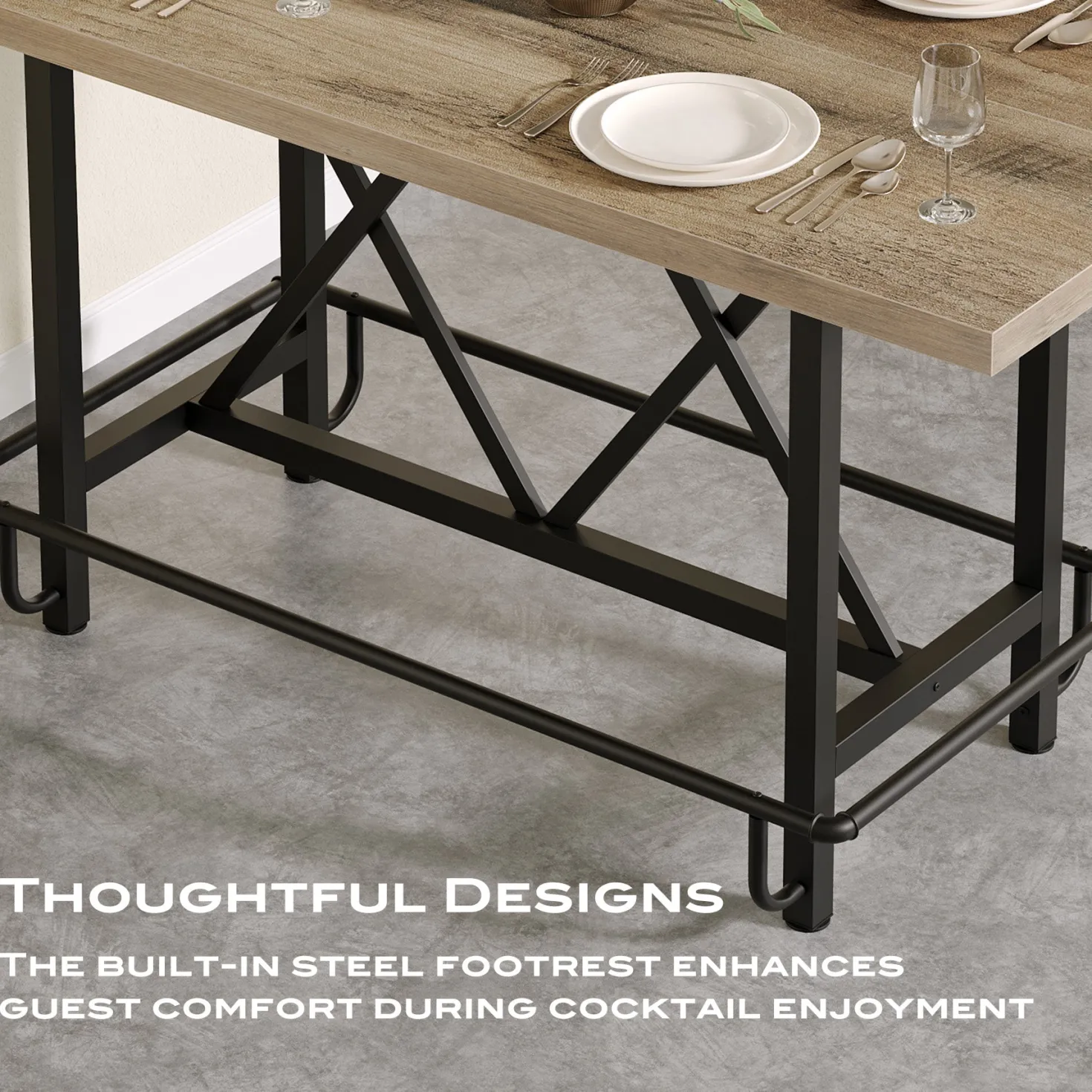 62.99" Counter Height Bar Table, Rectangular Farmhouse Pub Table for Kitchen or Dining Area