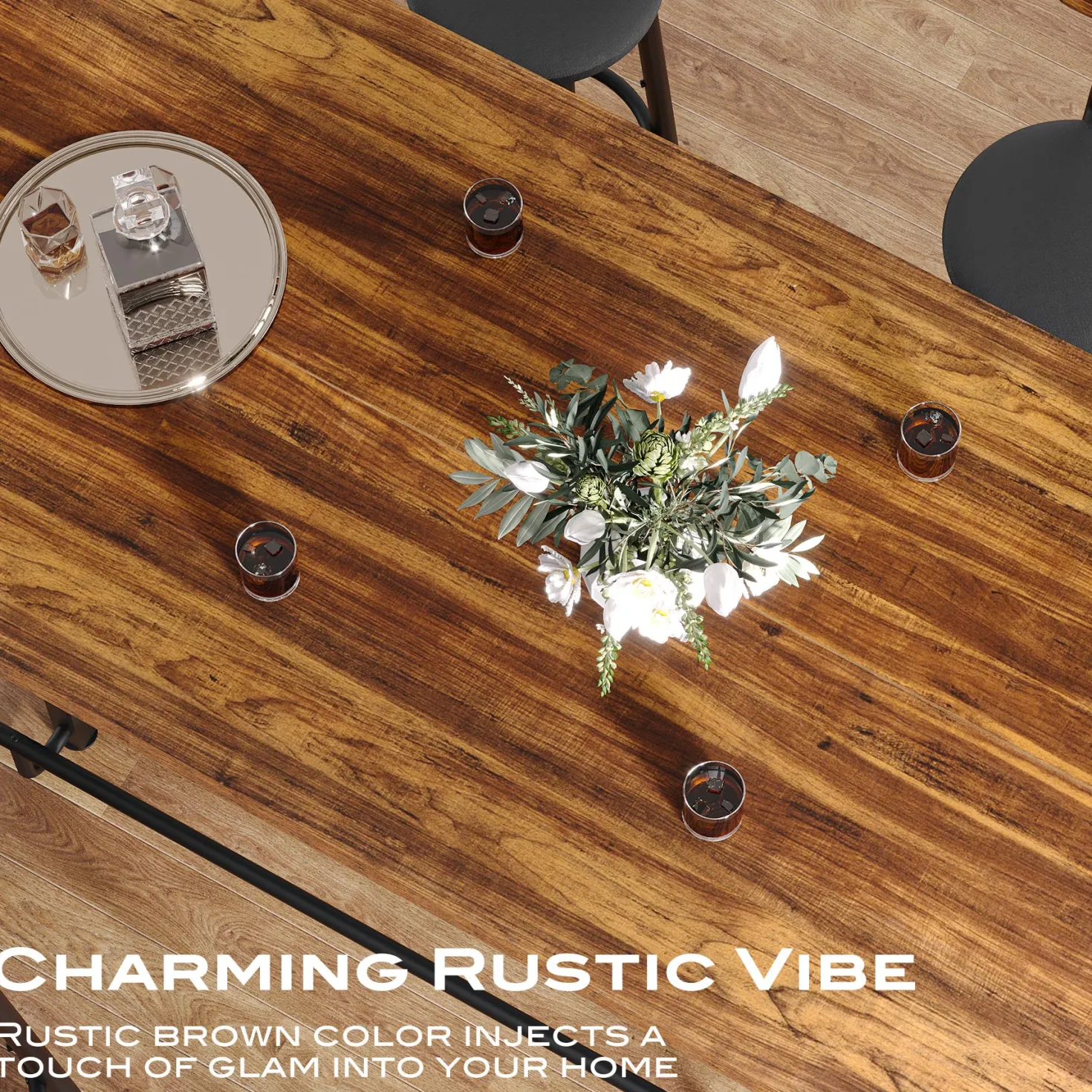 62.99" Counter Height Bar Table, Rectangular Farmhouse Pub Table for Kitchen or Dining Area