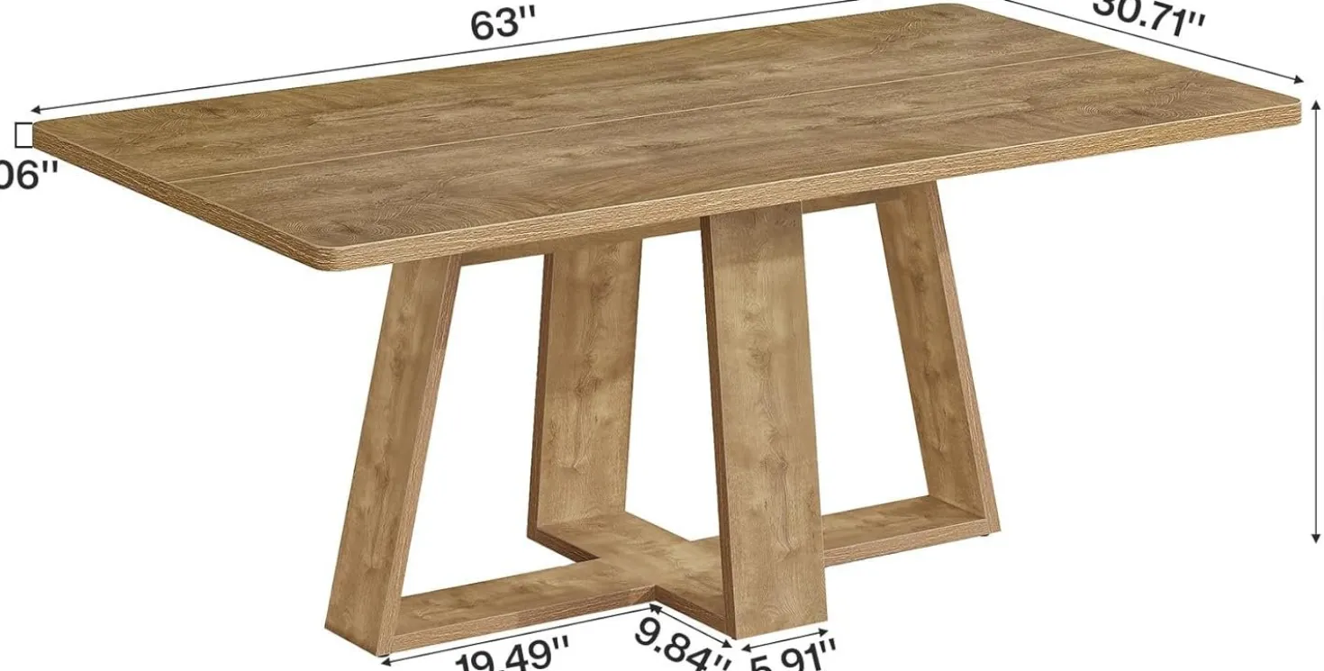 63" Dining Table, Farmhouse Kitchen Table with Wooden Pedestal for Kitchen