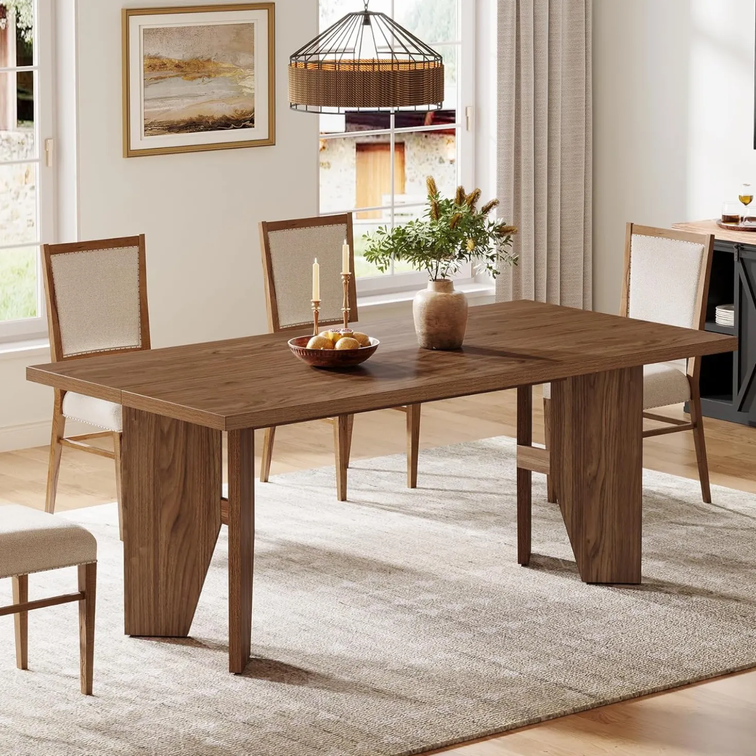 63" Dining Table, Farmhouse Kitchen Dinner Table for 4-6 People
