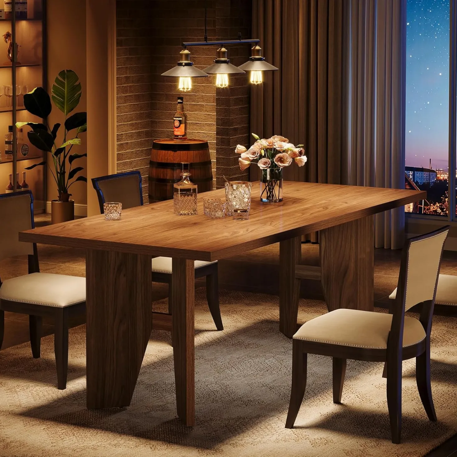 63" Dining Table, Farmhouse Kitchen Dinner Table for 4-6 People