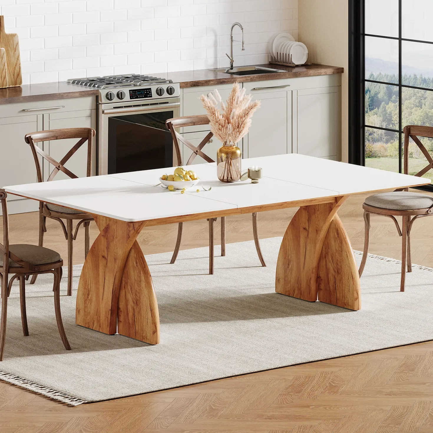 63" Dining Table for 6, Modern Kitchen Table with Heavy Duty Legs for Dining Room