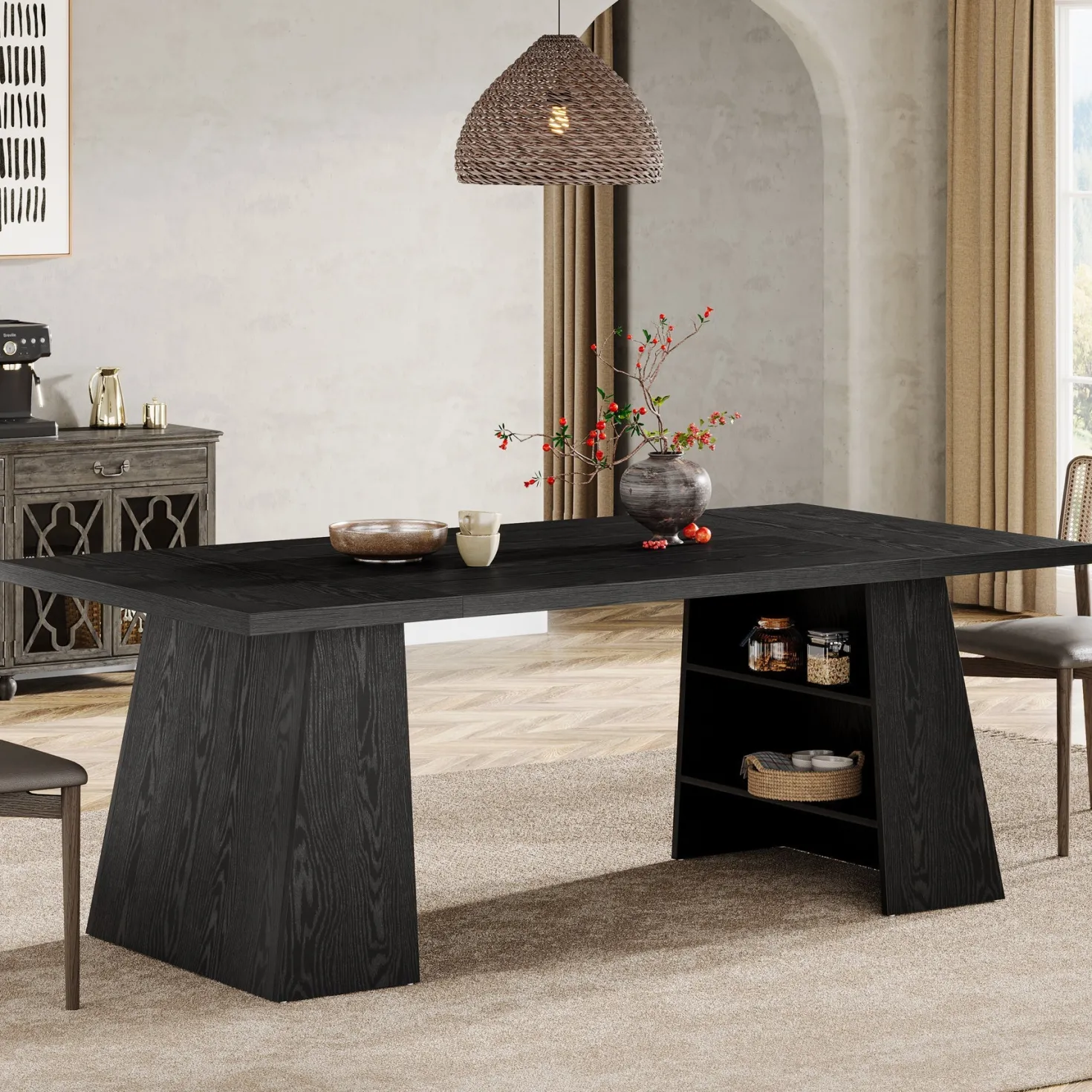 63" Dining Table for 4-6 People, Modern Kitchen Table with Storage Shelves