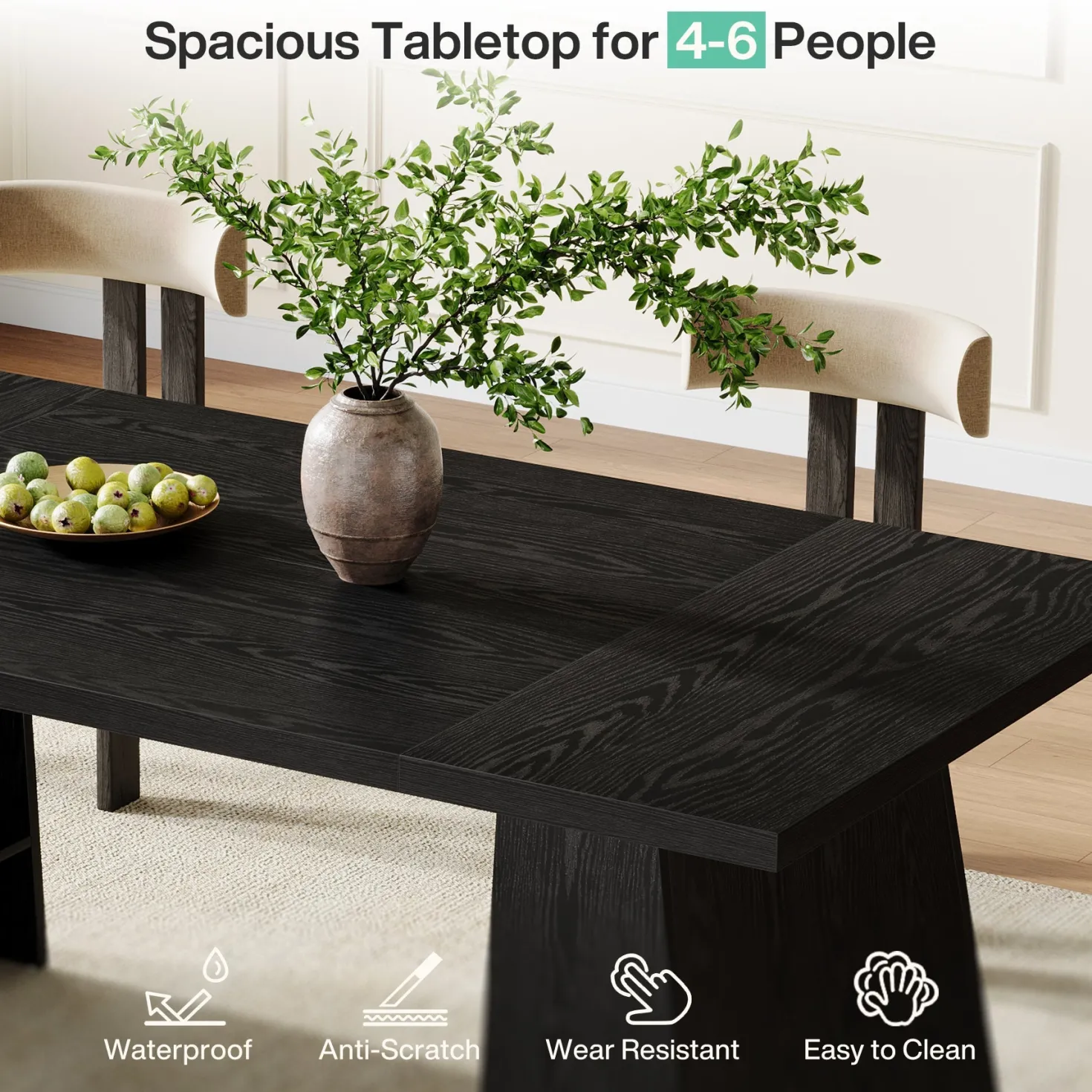 63" Dining Table for 4-6 People, Modern Kitchen Table with Storage Shelves