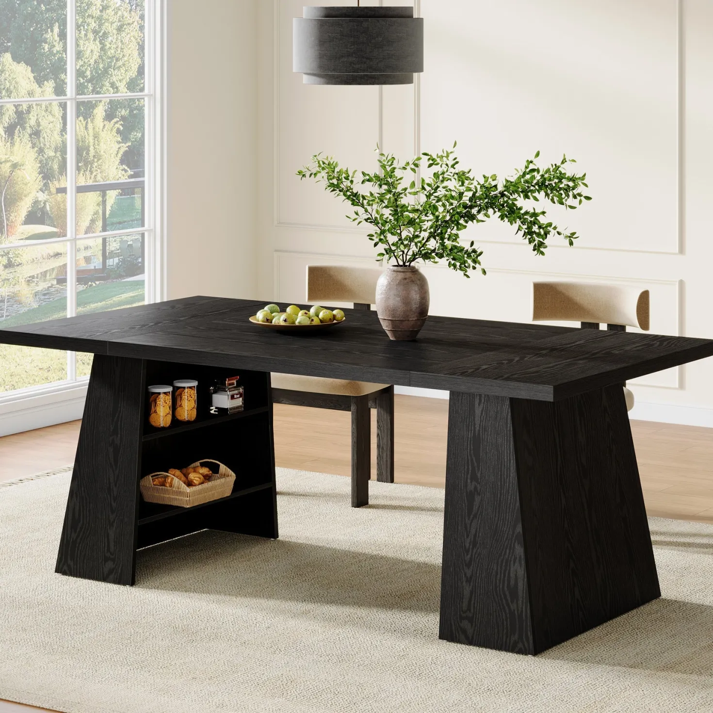 63" Dining Table for 4-6 People, Modern Kitchen Table with Storage Shelves