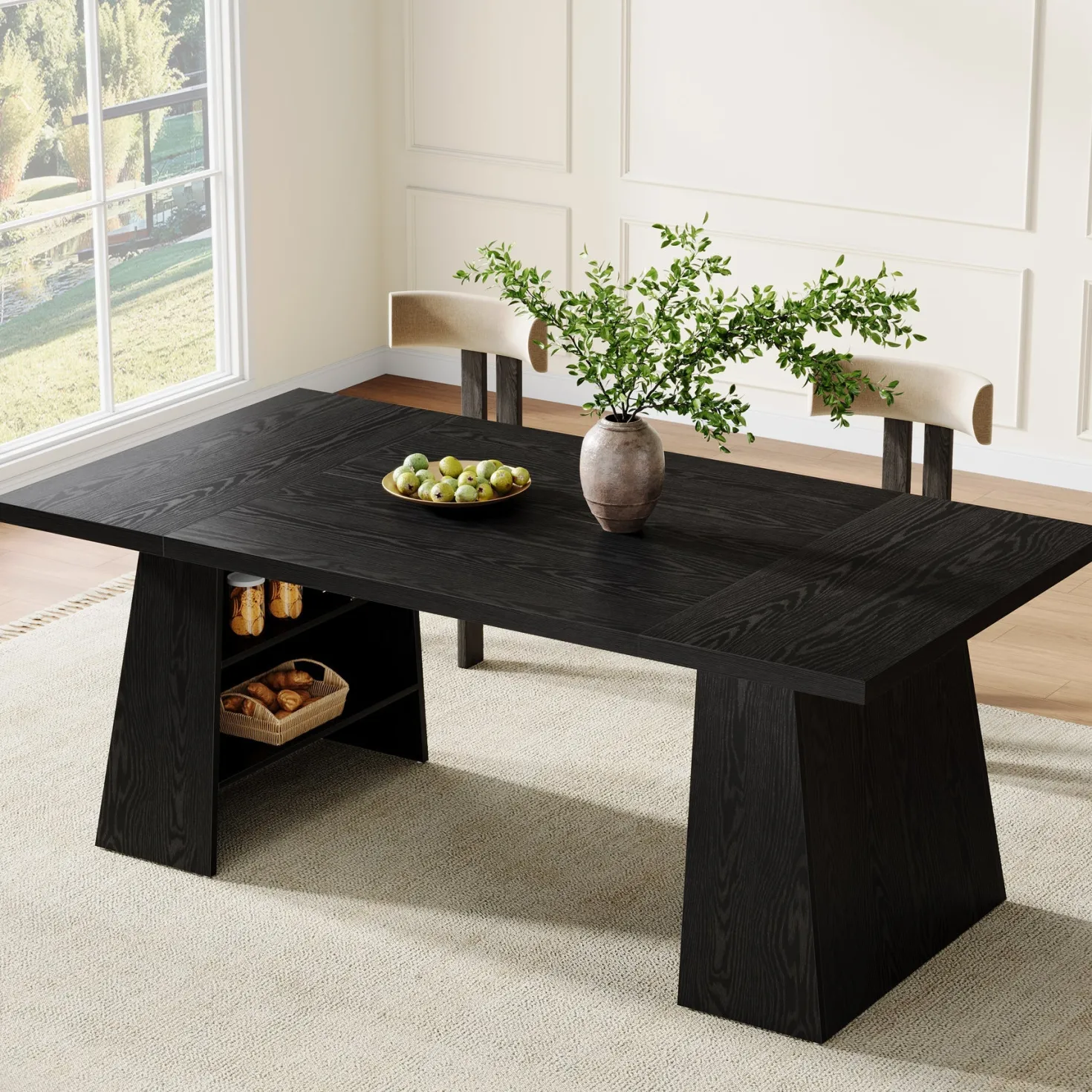63" Dining Table for 4-6 People, Modern Kitchen Table with Storage Shelves