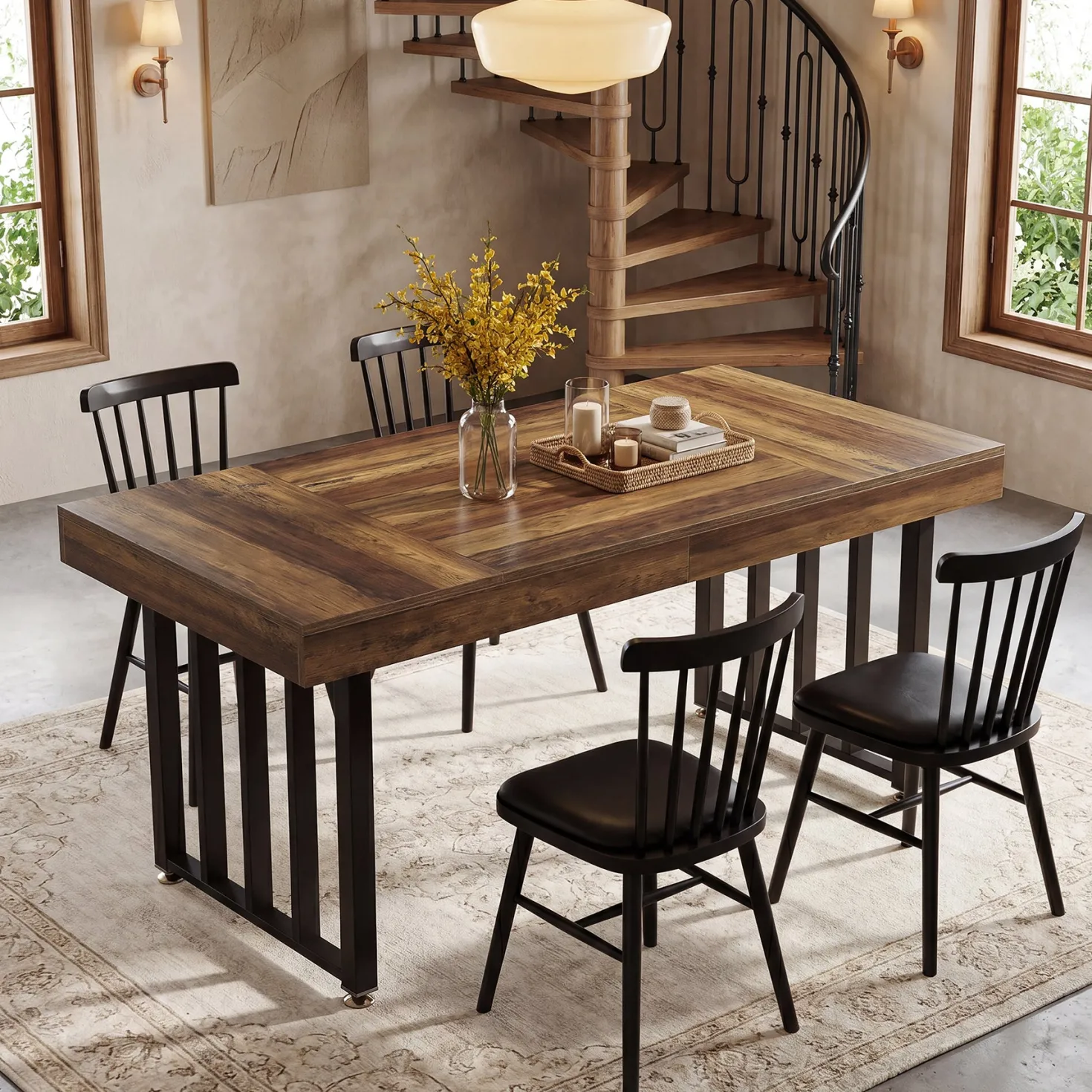 55.12" Dining Table for 4-6 People, Rectangle Kitchen Table with Metal Frame