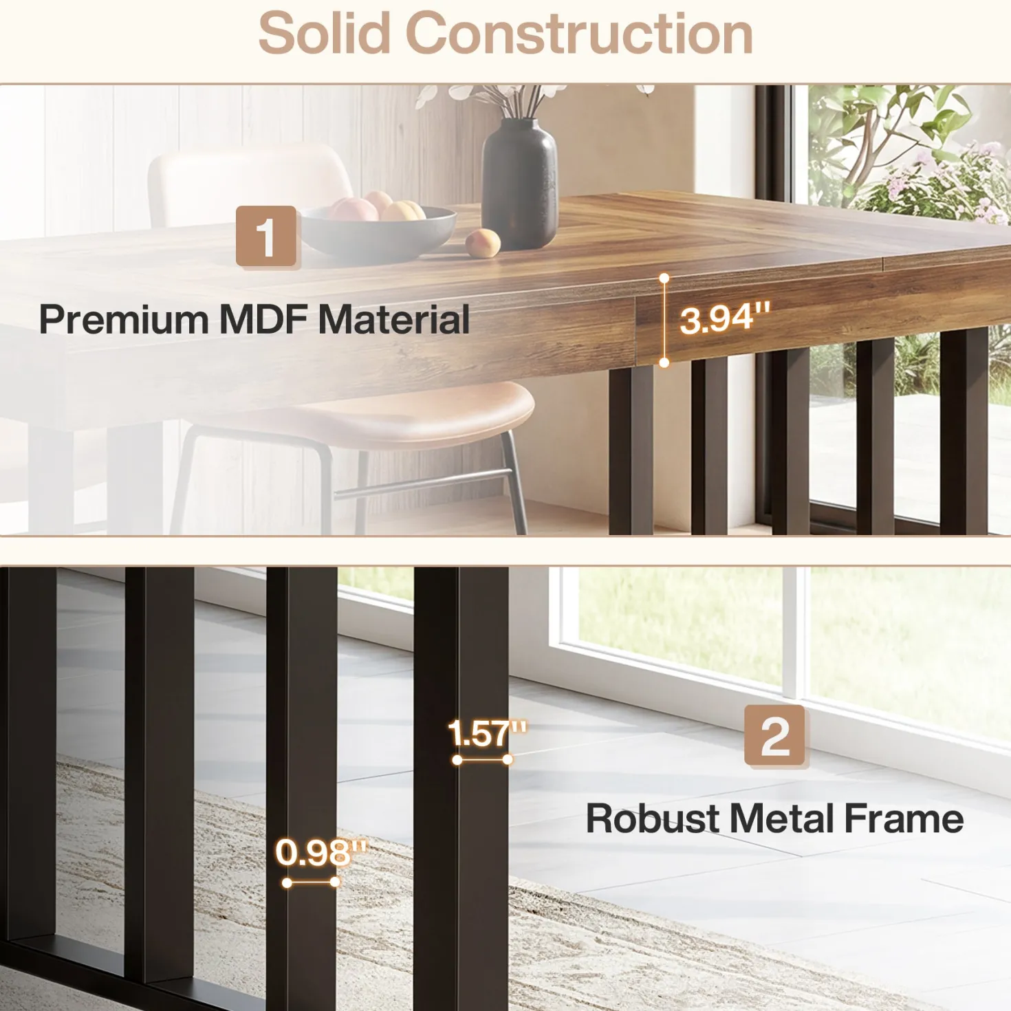 55.12" Dining Table for 4-6 People, Rectangle Kitchen Table with Metal Frame