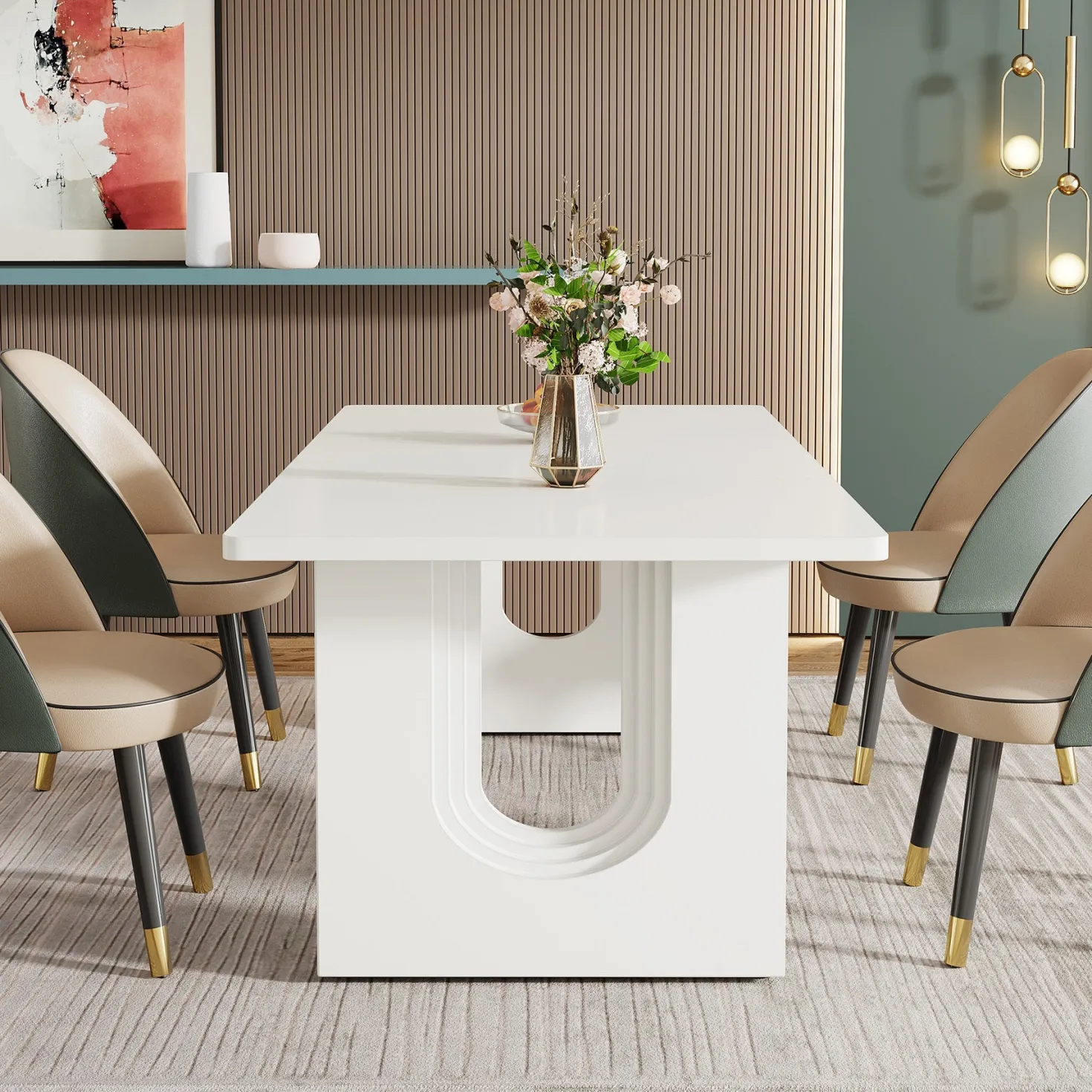 71" Dining Table for 6 to 8 People, Modern Wood Kitchen Dinner Table