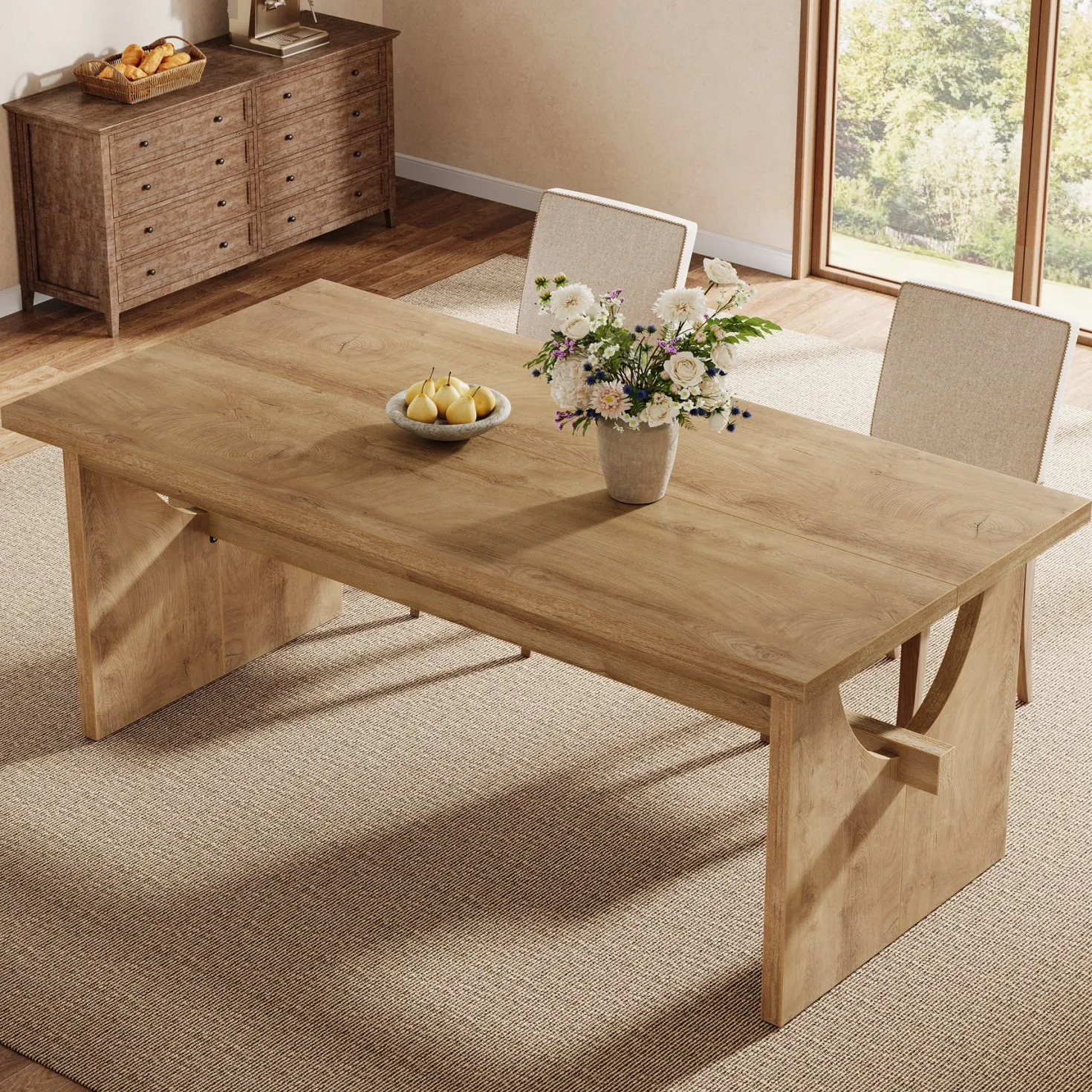 63" Dining Table, Large Rectangular Kitchen Dinner Table for 4-6 People