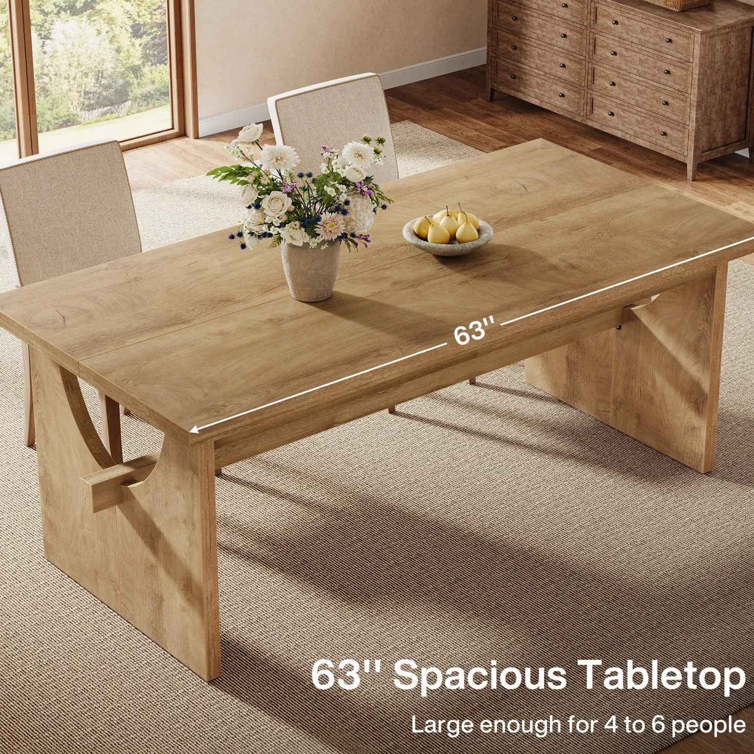 63" Dining Table, Large Rectangular Kitchen Dinner Table for 4-6 People