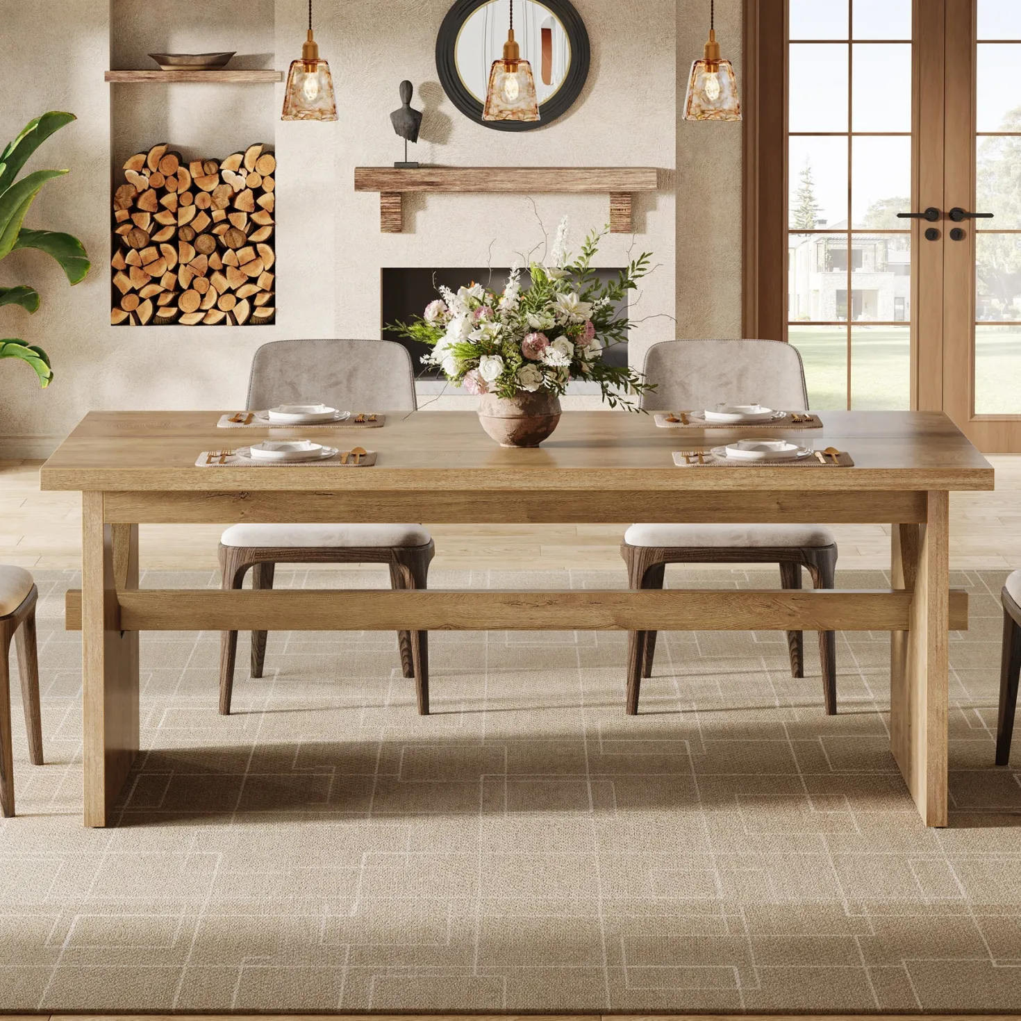 63" Dining Table, Large Rectangular Kitchen Dinner Table for 4-6 People