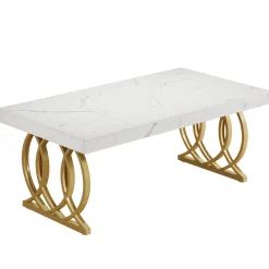 63" Dining Table, Modern Kitchen Table with Faux Marble Tabletop for 4-6